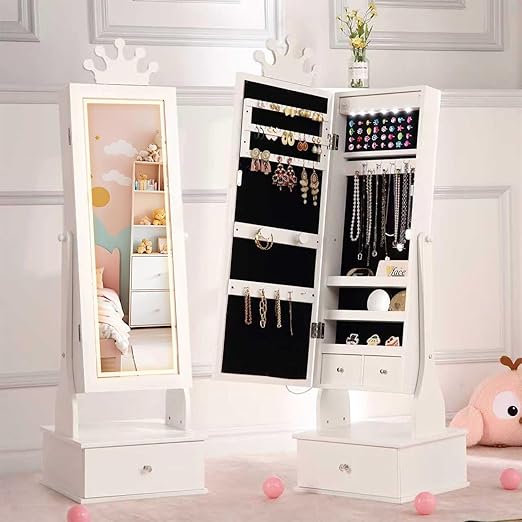Kids Jewelry Armoire with Full-Length Mirror and LED Light