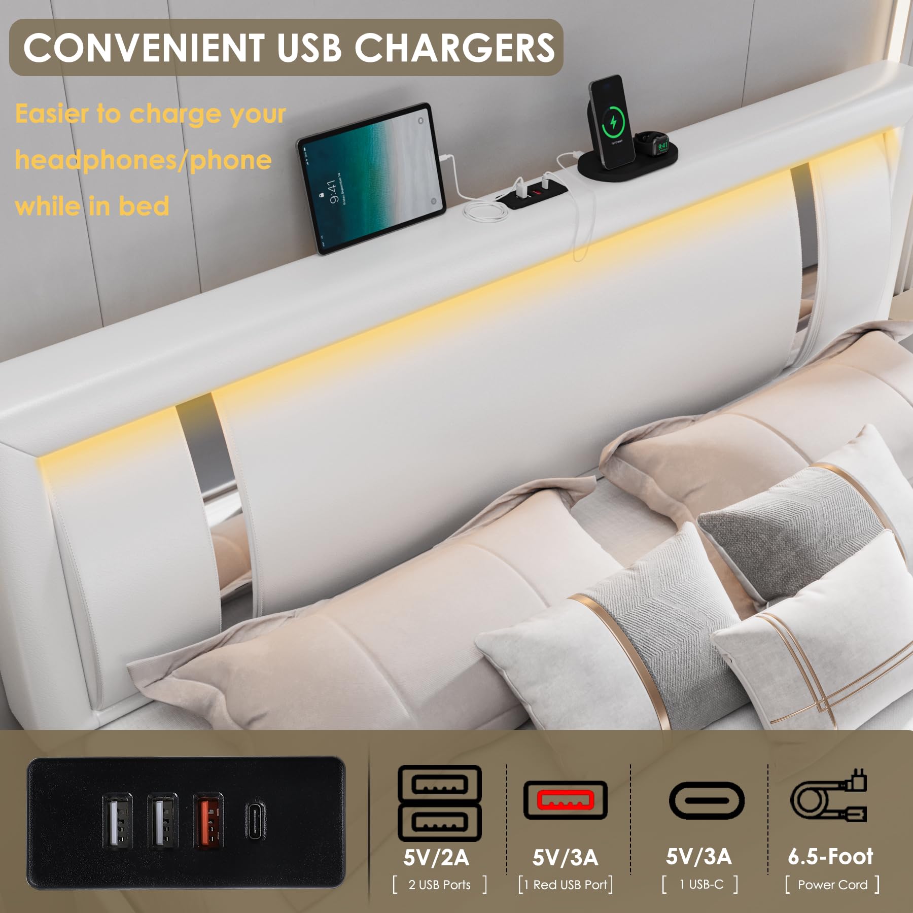 King Size LED Platform Bed Frame with Storage Drawers