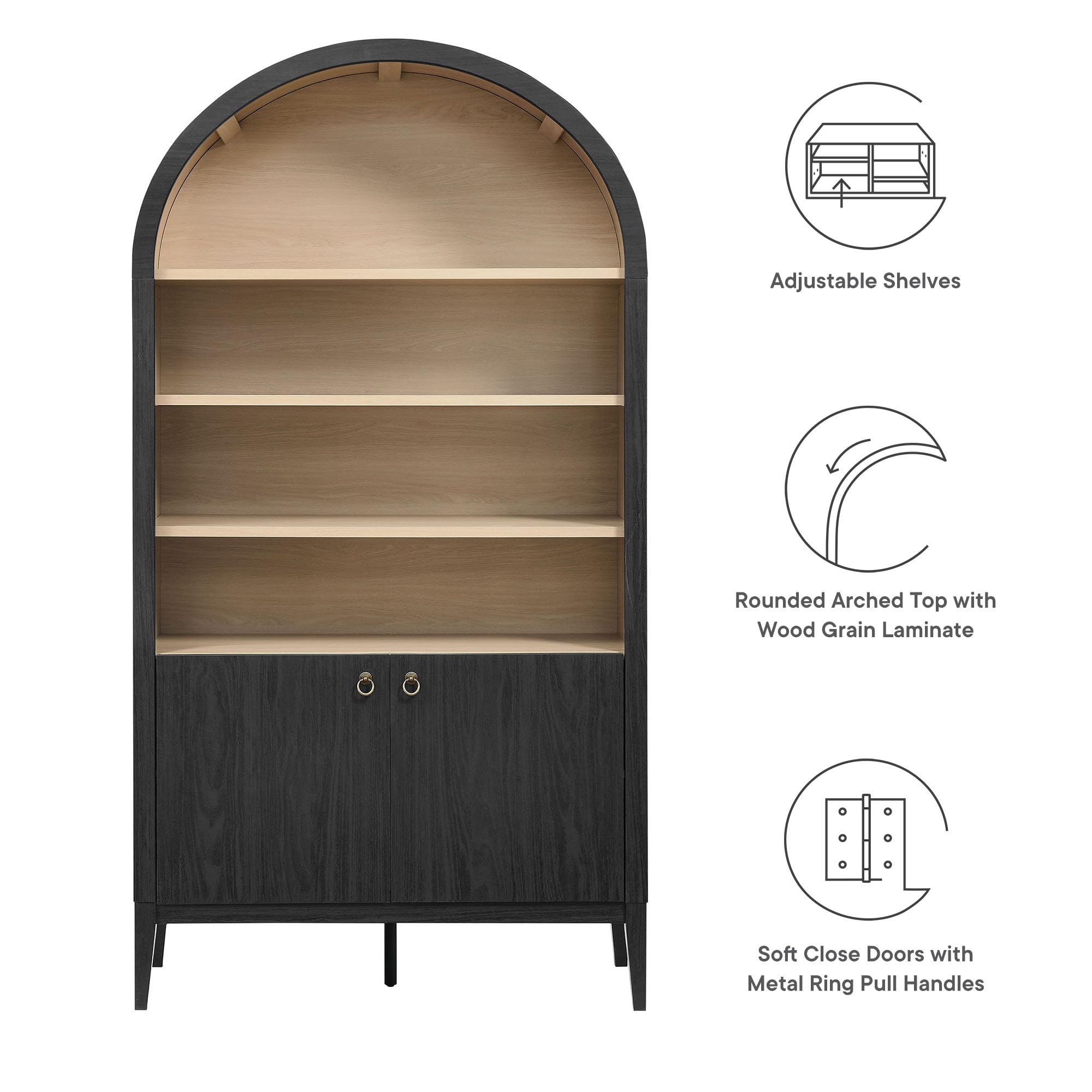 Tall Arched Storage Display Cabinet - 74 Inch Bookshelf