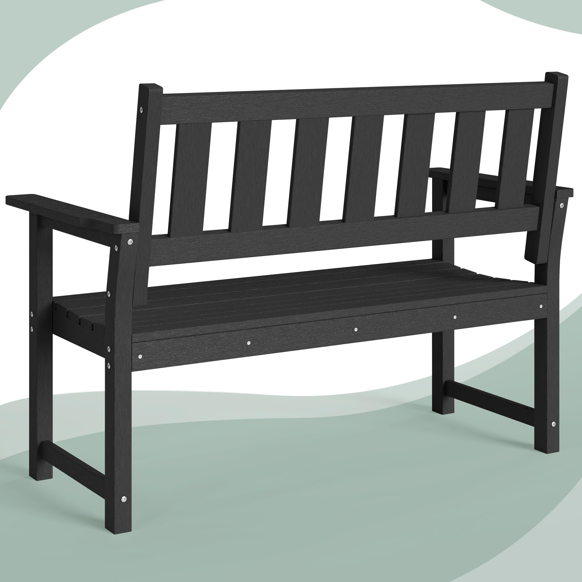 HDPE Outdoor Garden Bench 50" Weatherproof 2-Person