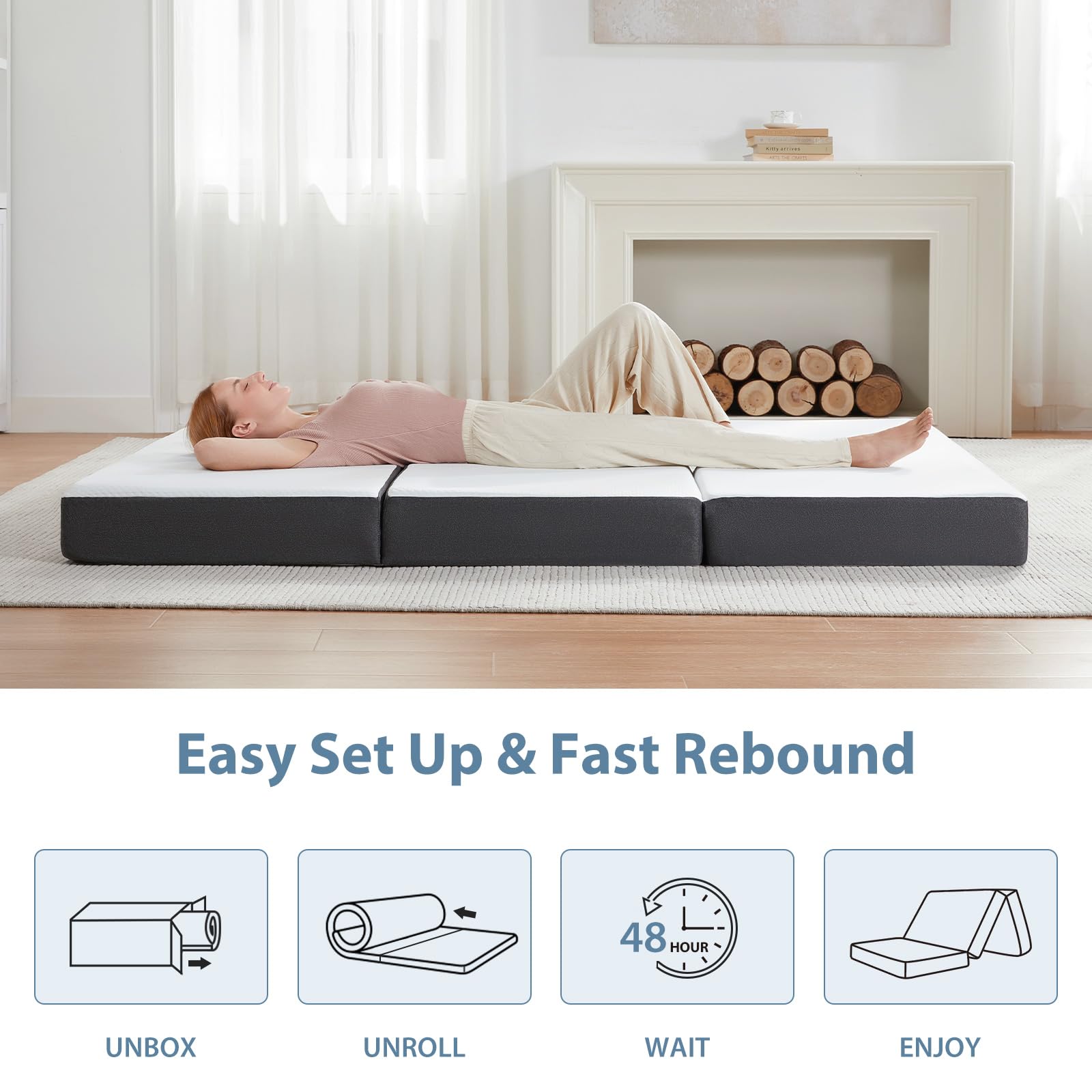 Queen Size Tri-Fold Memory Foam Mattress 78" x 58" x 6"