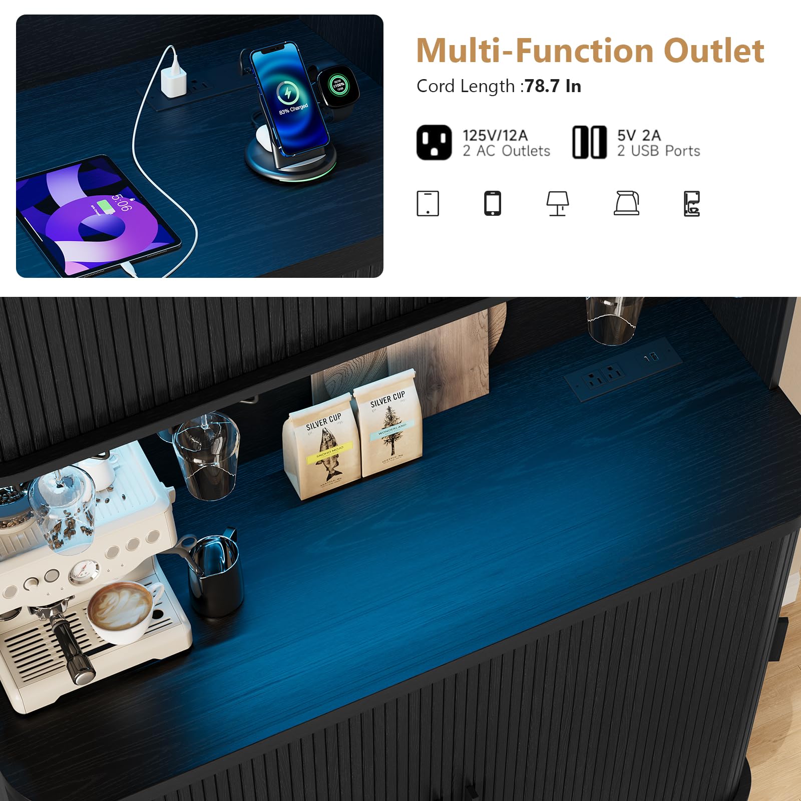 Wine Bar Cabinet with LED Lights and Storage