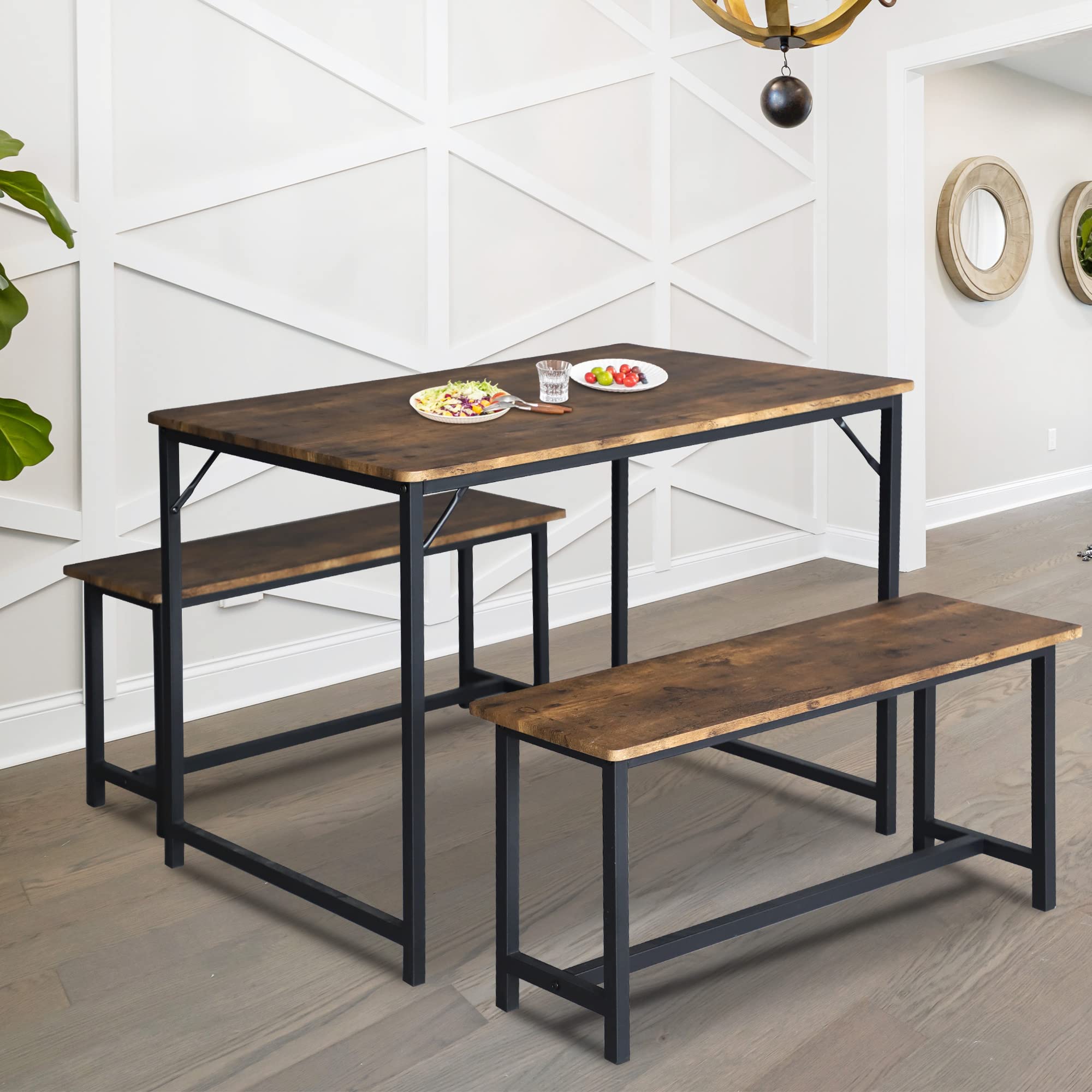 Kitchen Table Set with 2 Benches