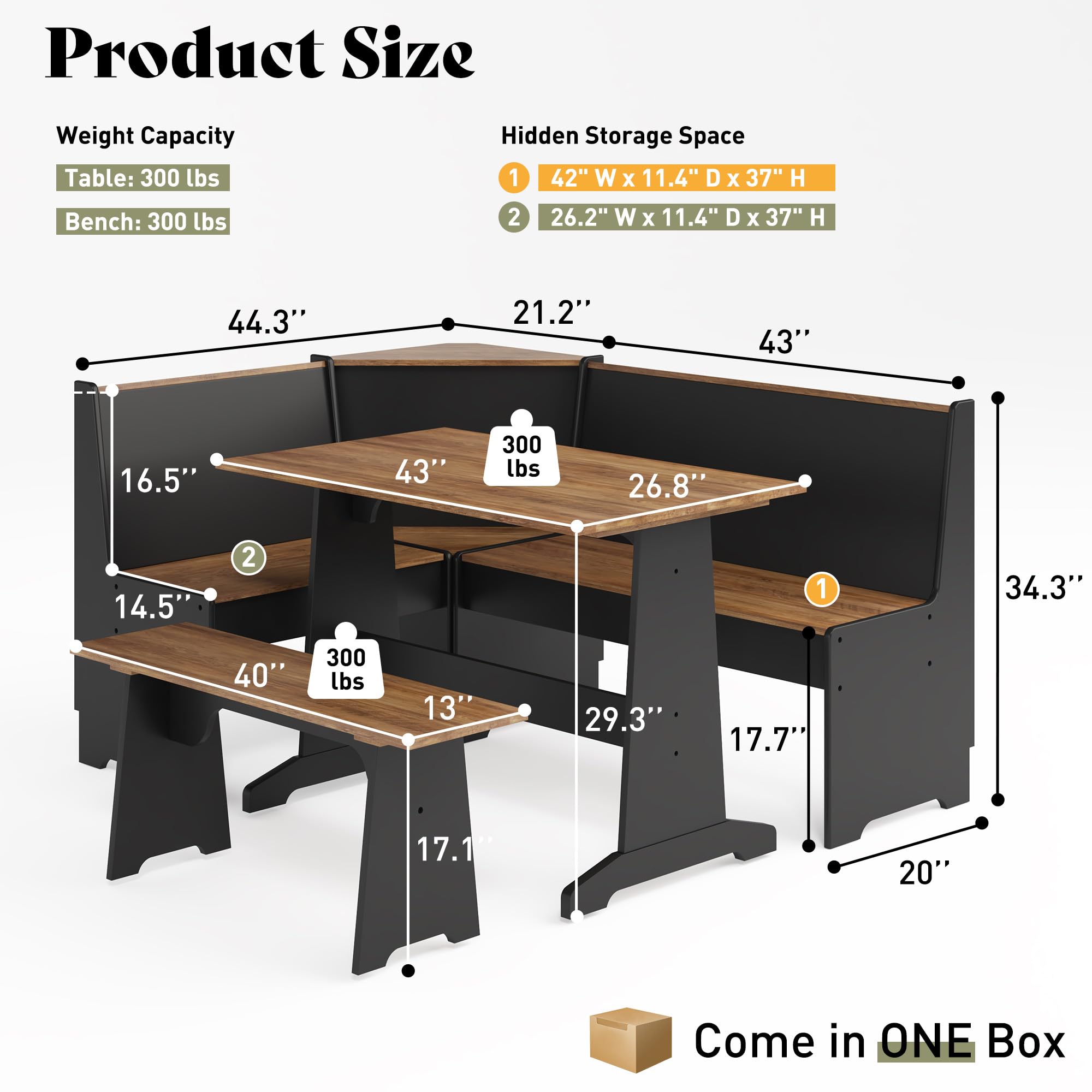 3-Piece L-Shaped Corner Dining Set with Storage