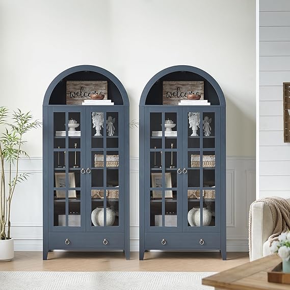 Arched Cabinet with Glass Doors and Adjustable Shelves
