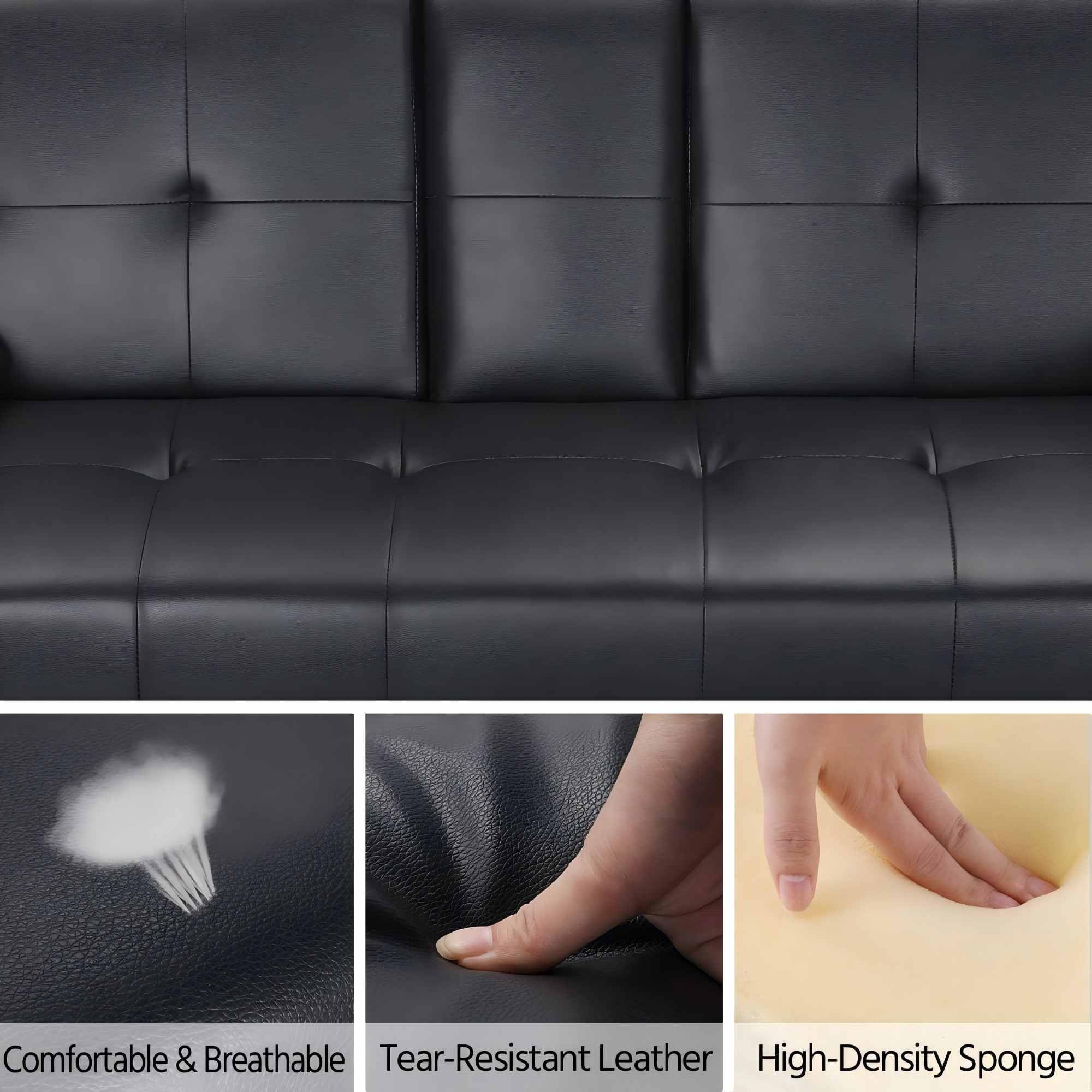 Convertible Folding Futon Sofa Bed with Cup Holders