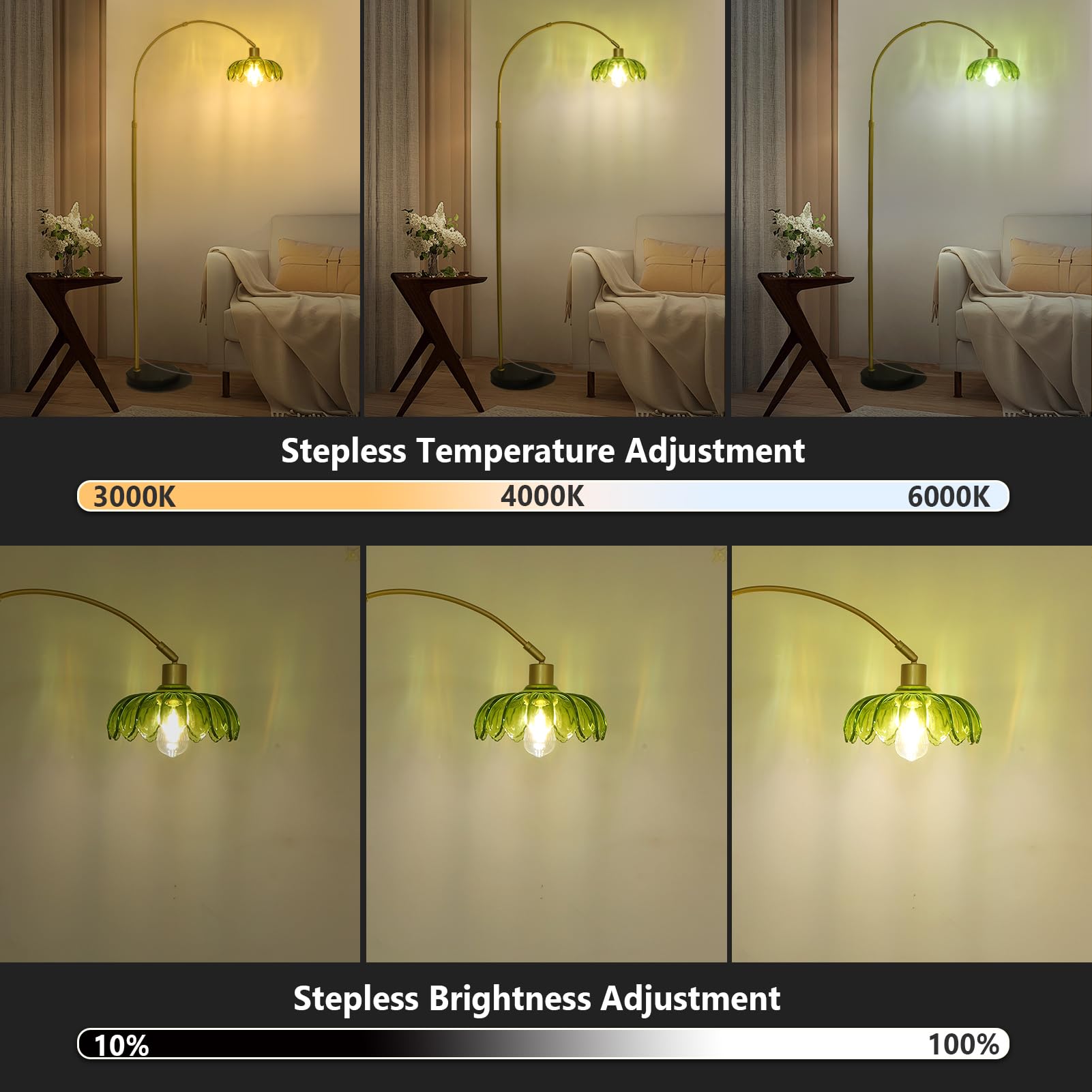 Arc Floor Lamp with Remote Control and LED Bulb
