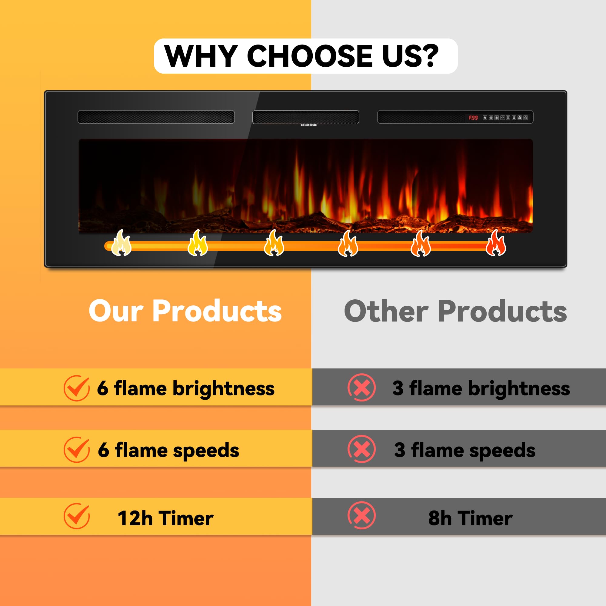 50 Inch Wall-Mounted Electric Fireplace