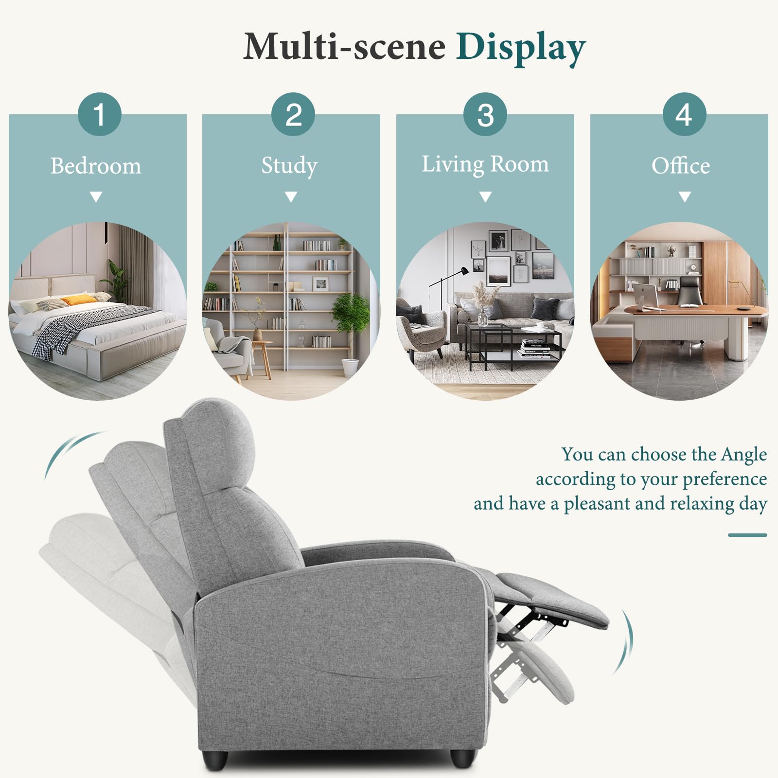 Leather Recliner Chair with Lumbar Support and Adjustable Footrest