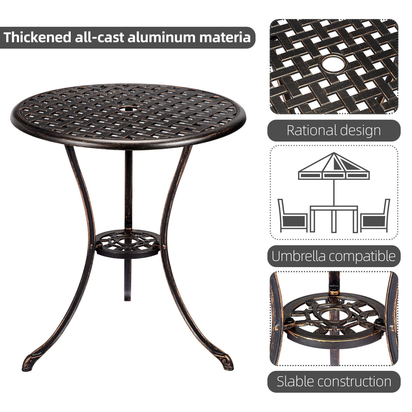 SunnyFurn 3-Piece Bistro Set Table Outdoor, Cast Aluminum Bistro Set Two Chairs,Lightweight Maintenance Free Outdoor Seating/Indoor Use,Tulip Design,Outdoor Patio Seating, Antique Bronze Finish