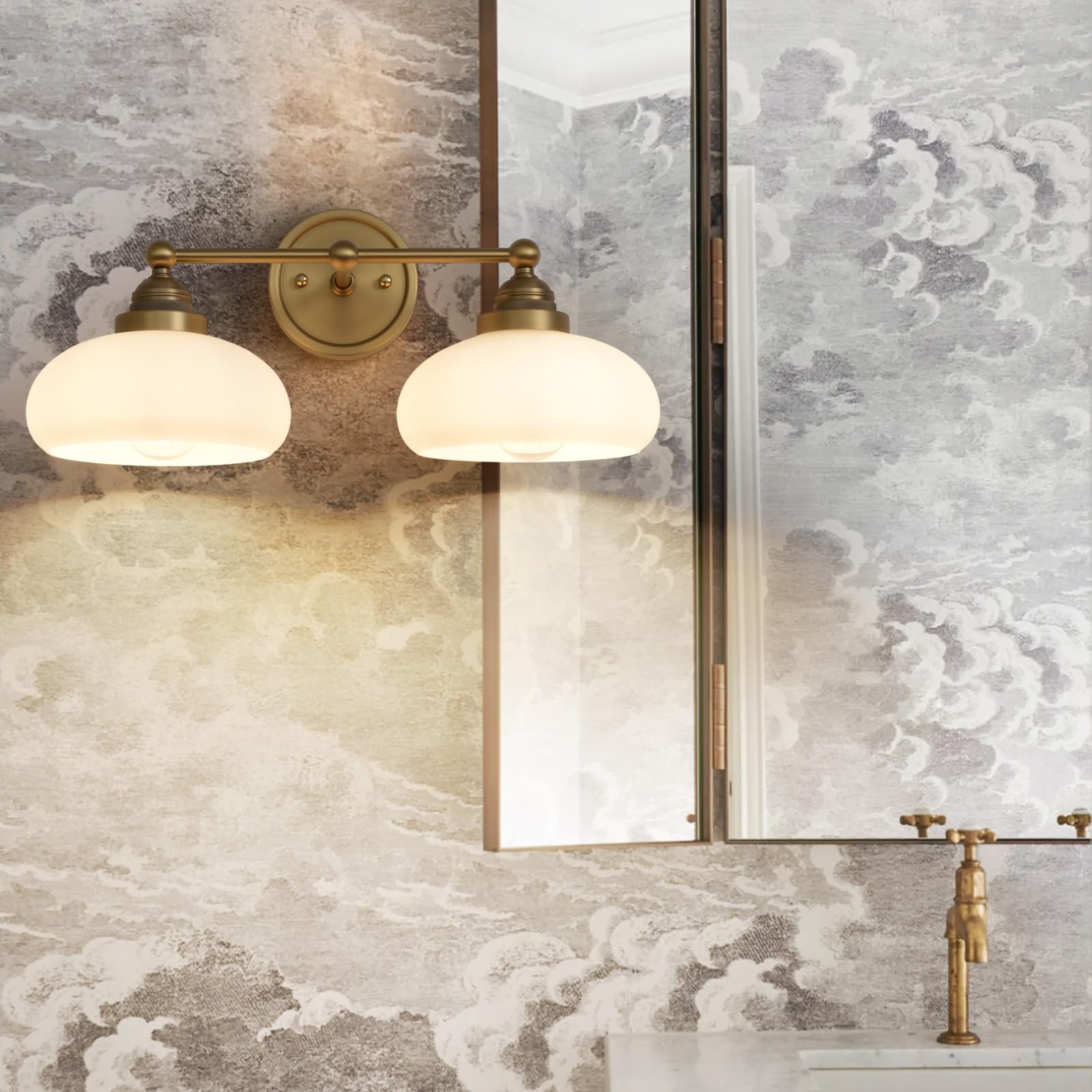 Vintage 2-Light Wall Sconce with Milk White Glass Shade