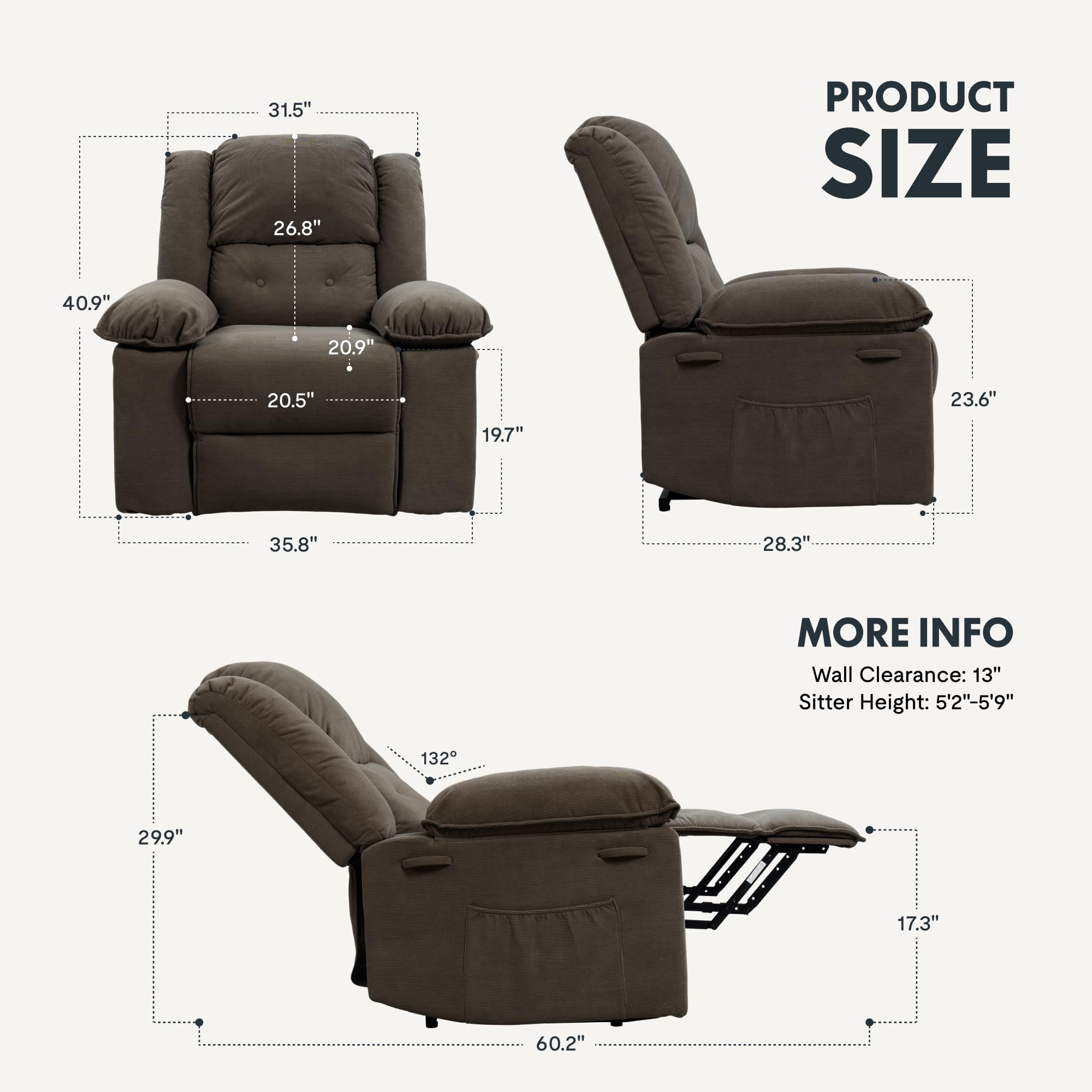 Electric Power Lift Recliner Chair with Massage and Heat