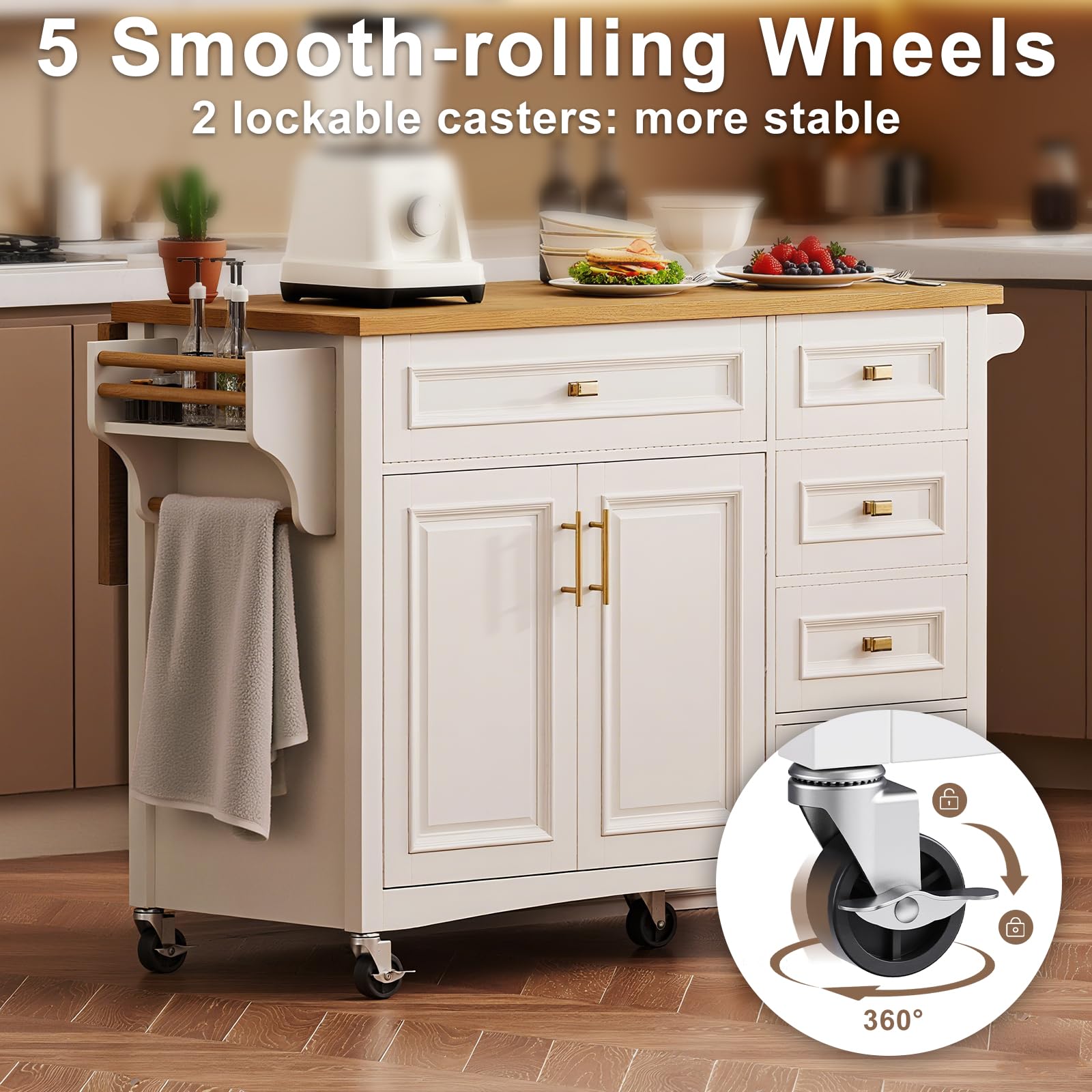 52" Retro Kitchen Island with Storage and Drop Leaf