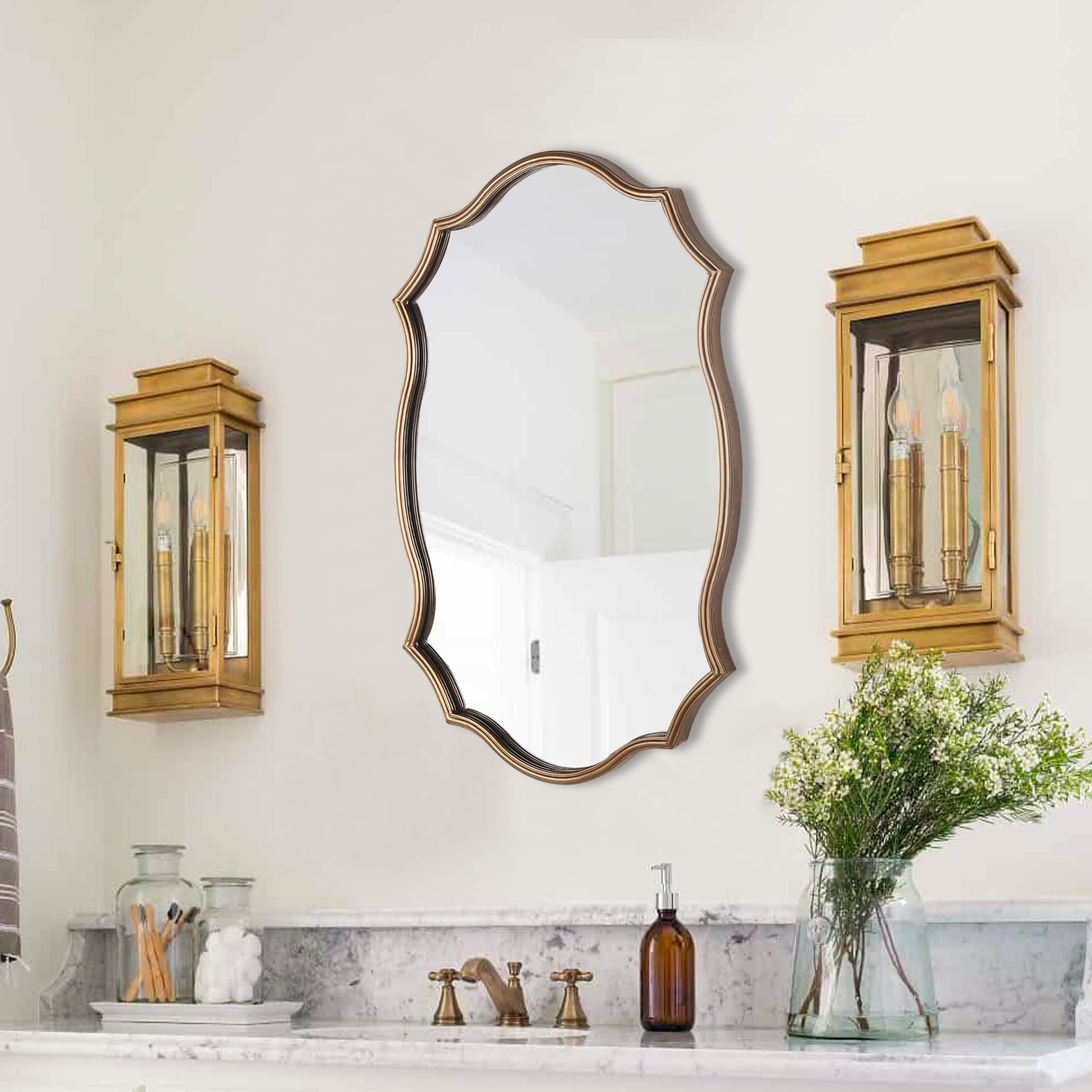 Vintage Gold Wall Mirror 20x30 Octagonal Metal Frame