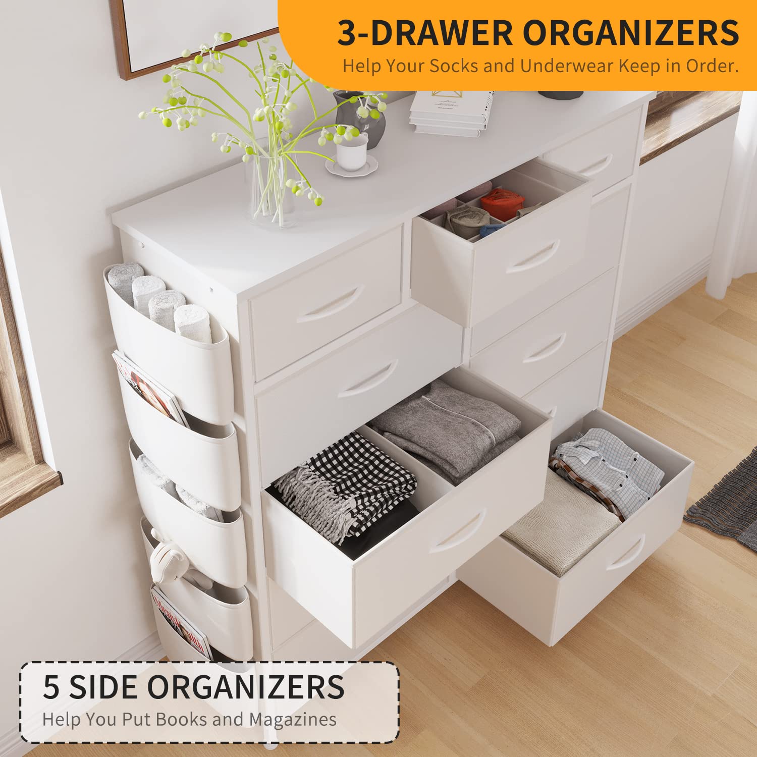 11 Drawer Fabric Storage Dresser with Deep Shelves