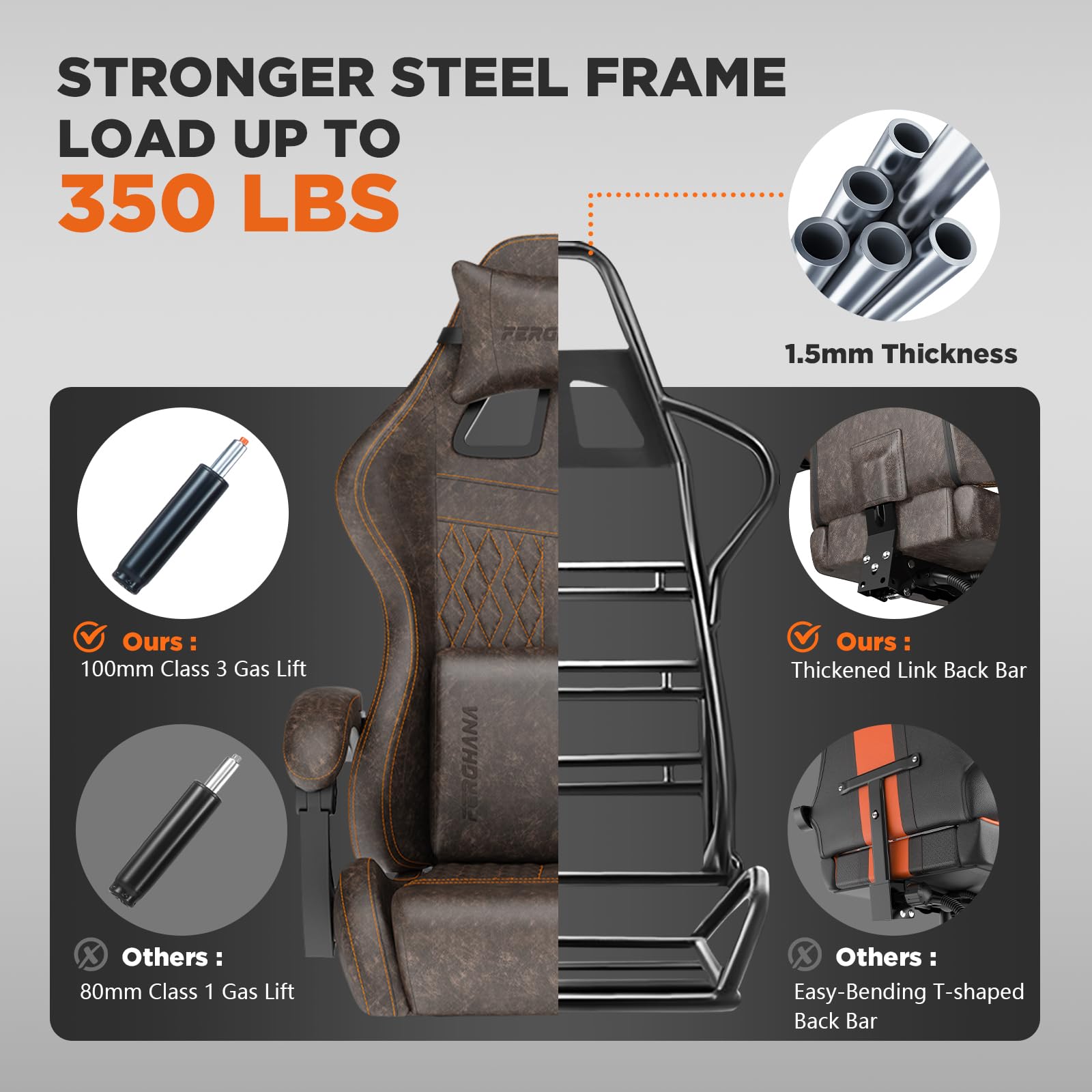 Vintage PU Leather Gaming Chair with Massage and Footrest