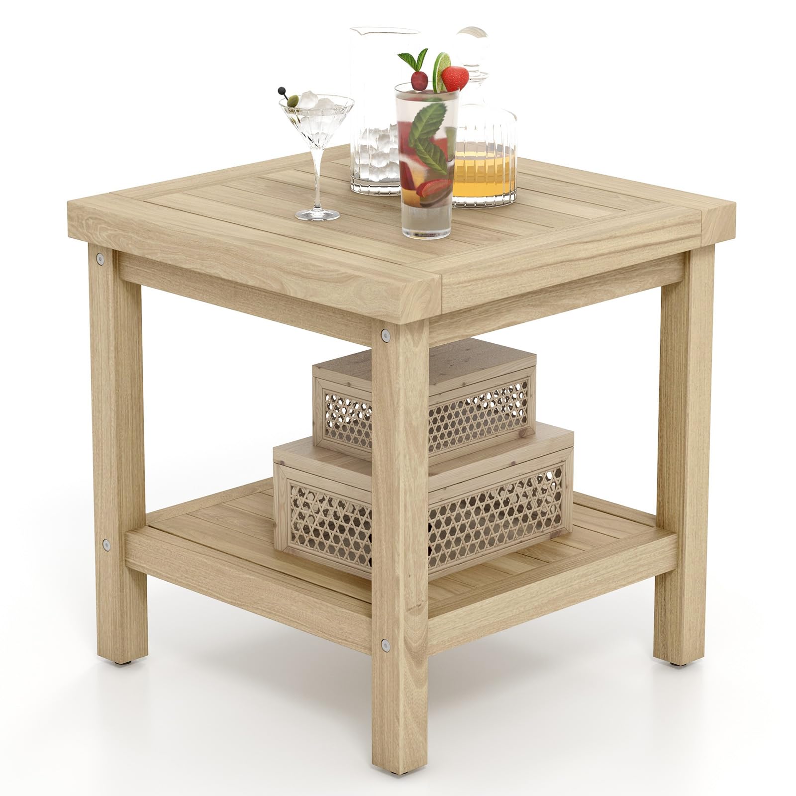 2-Tier Teak Wood Outdoor Side Table