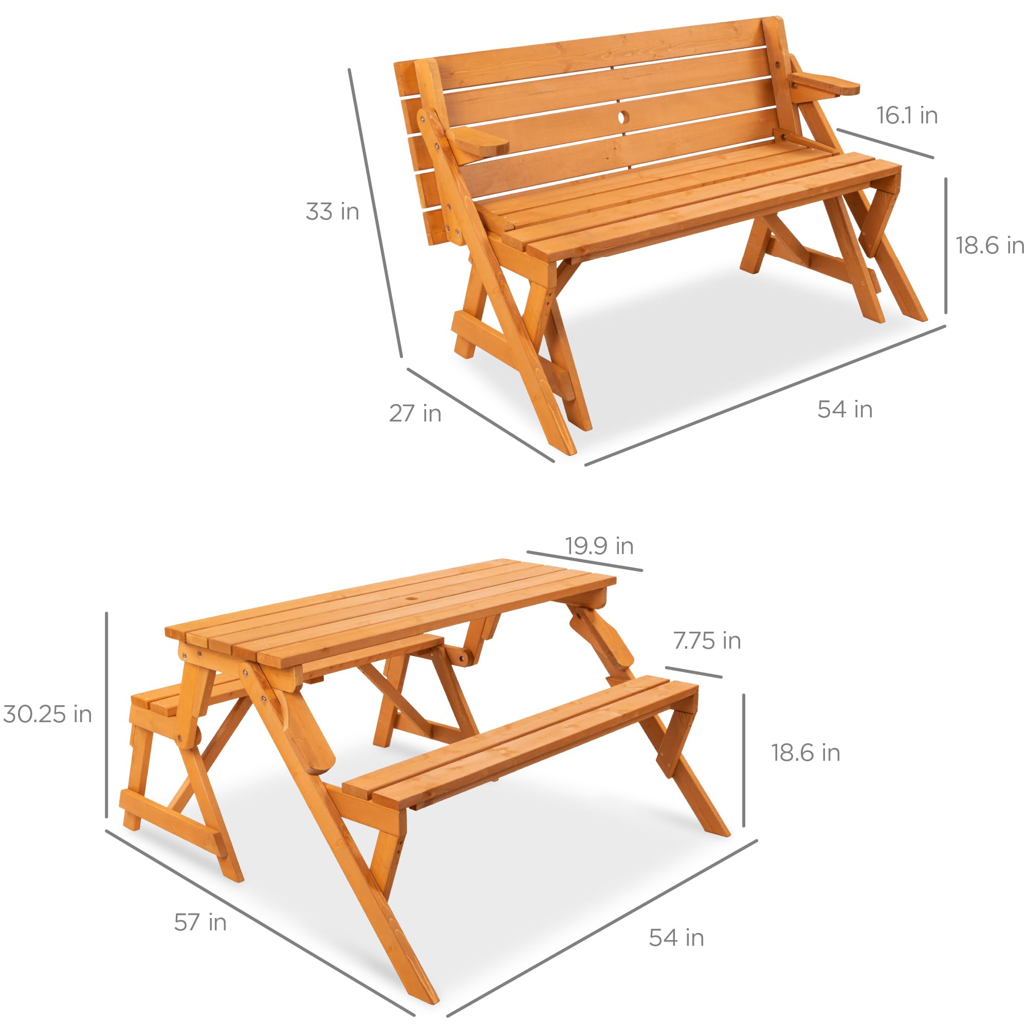 2-in-1 Convertible Picnic Table Garden Bench