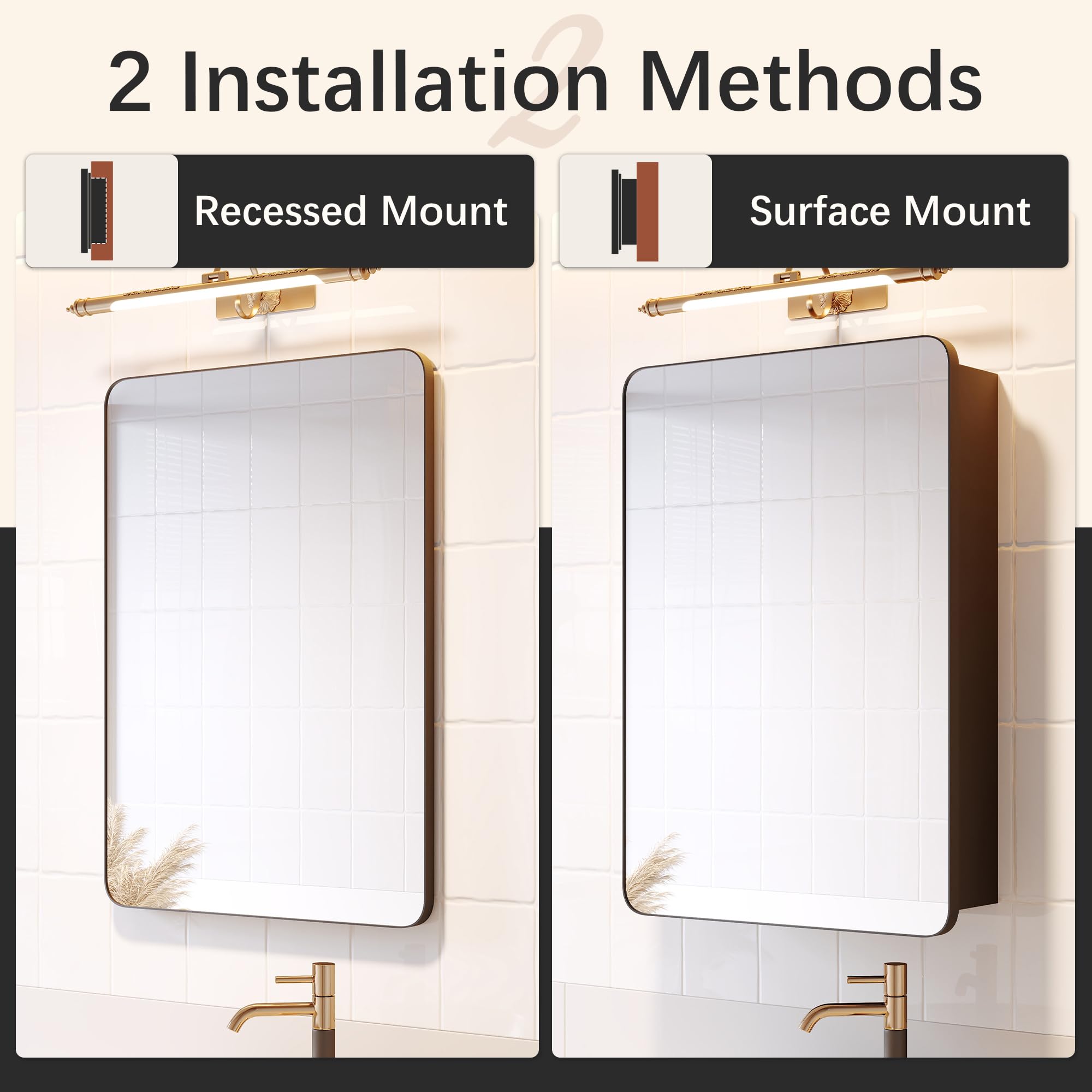 Recessed Medicine Cabinet with Mirror - 16 x 24 Inch Wall Mount Storage