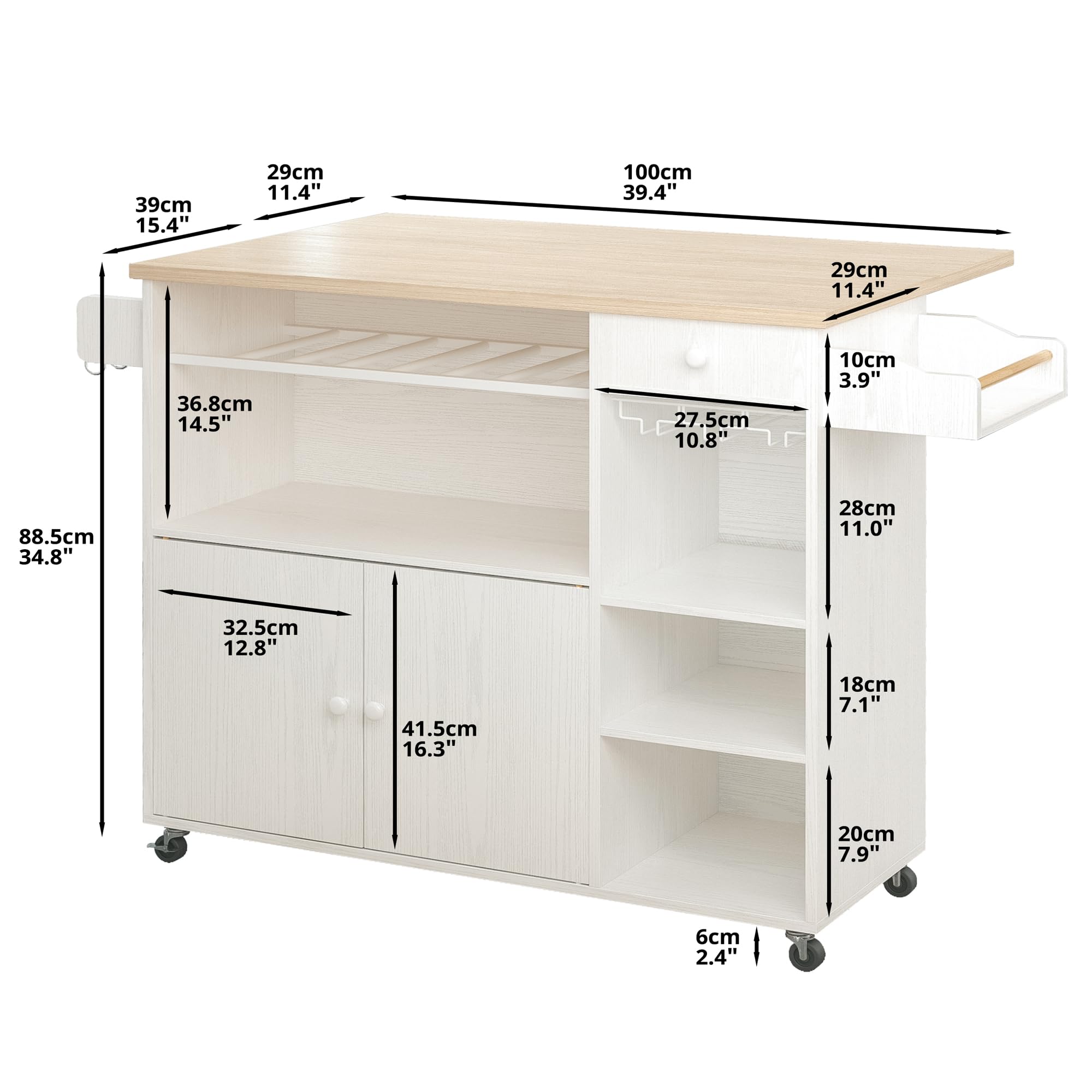 Kitchen Island Cart with Drop-Leaf and Wine Rack