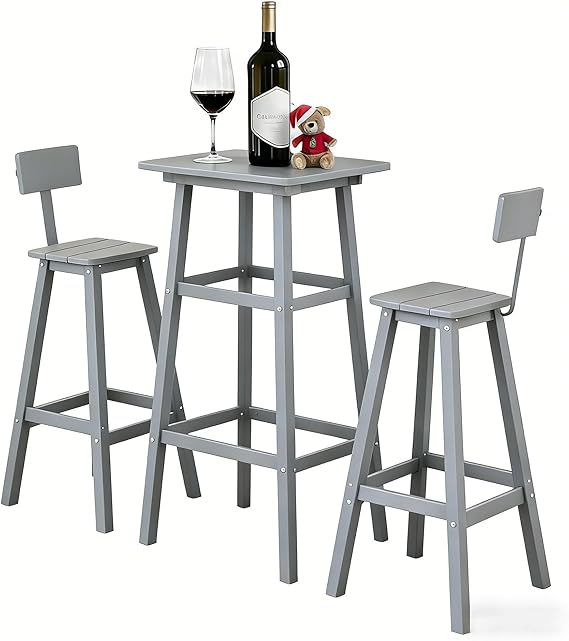 Round Bar Height Patio Table with Wood-Like Top