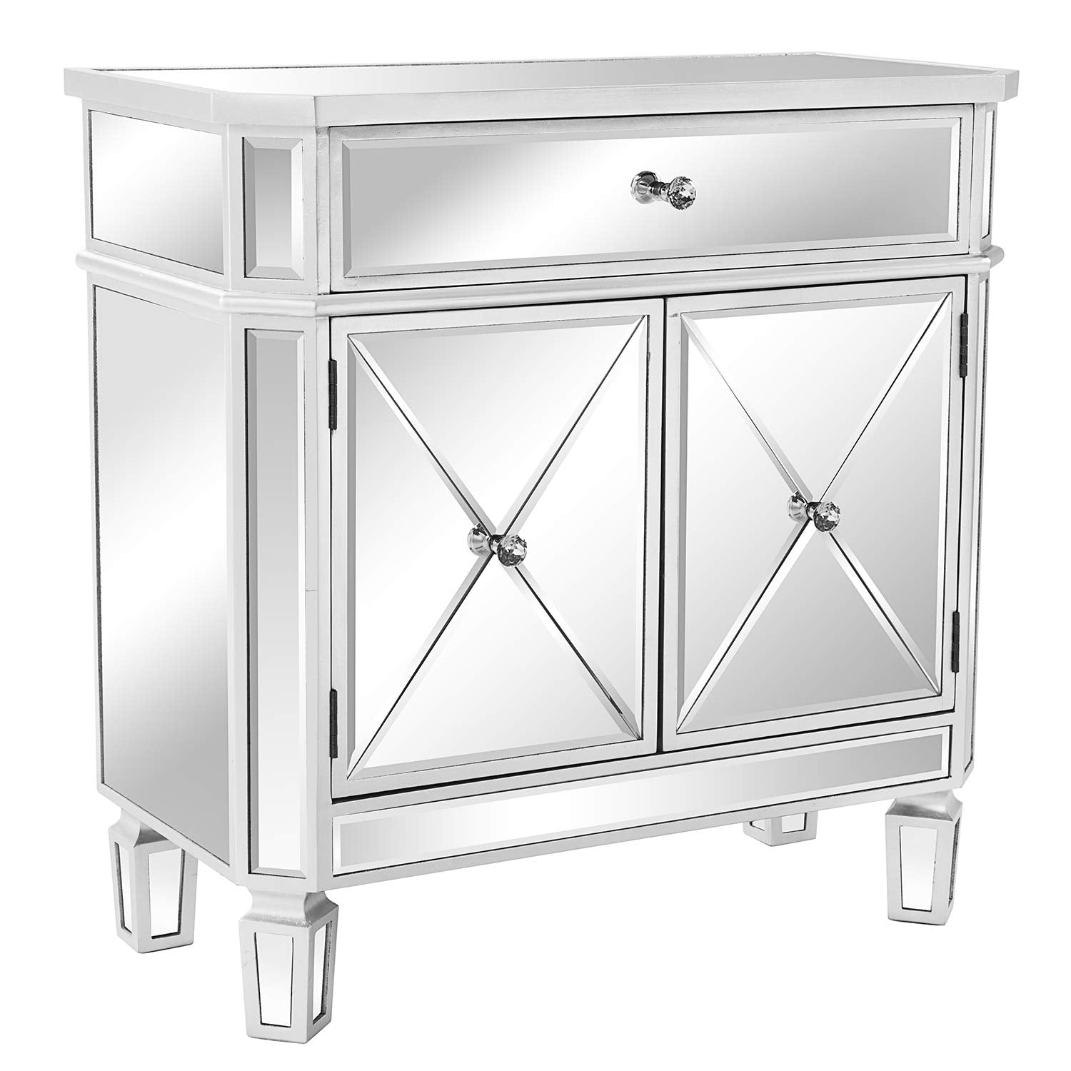 Mirrored Nightstand with Drawer and Two Doors