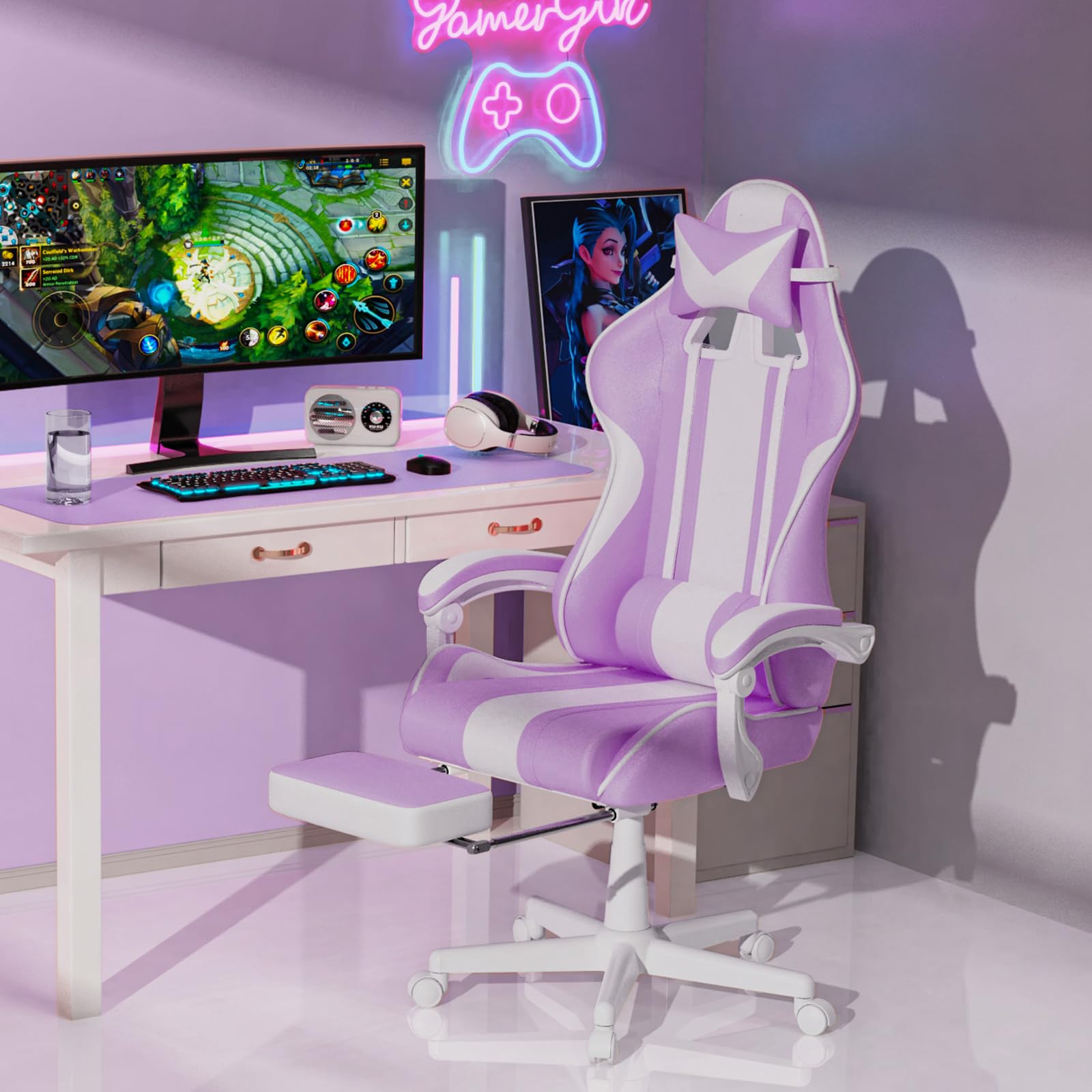 Ergonomic Gaming Chair Light Purple