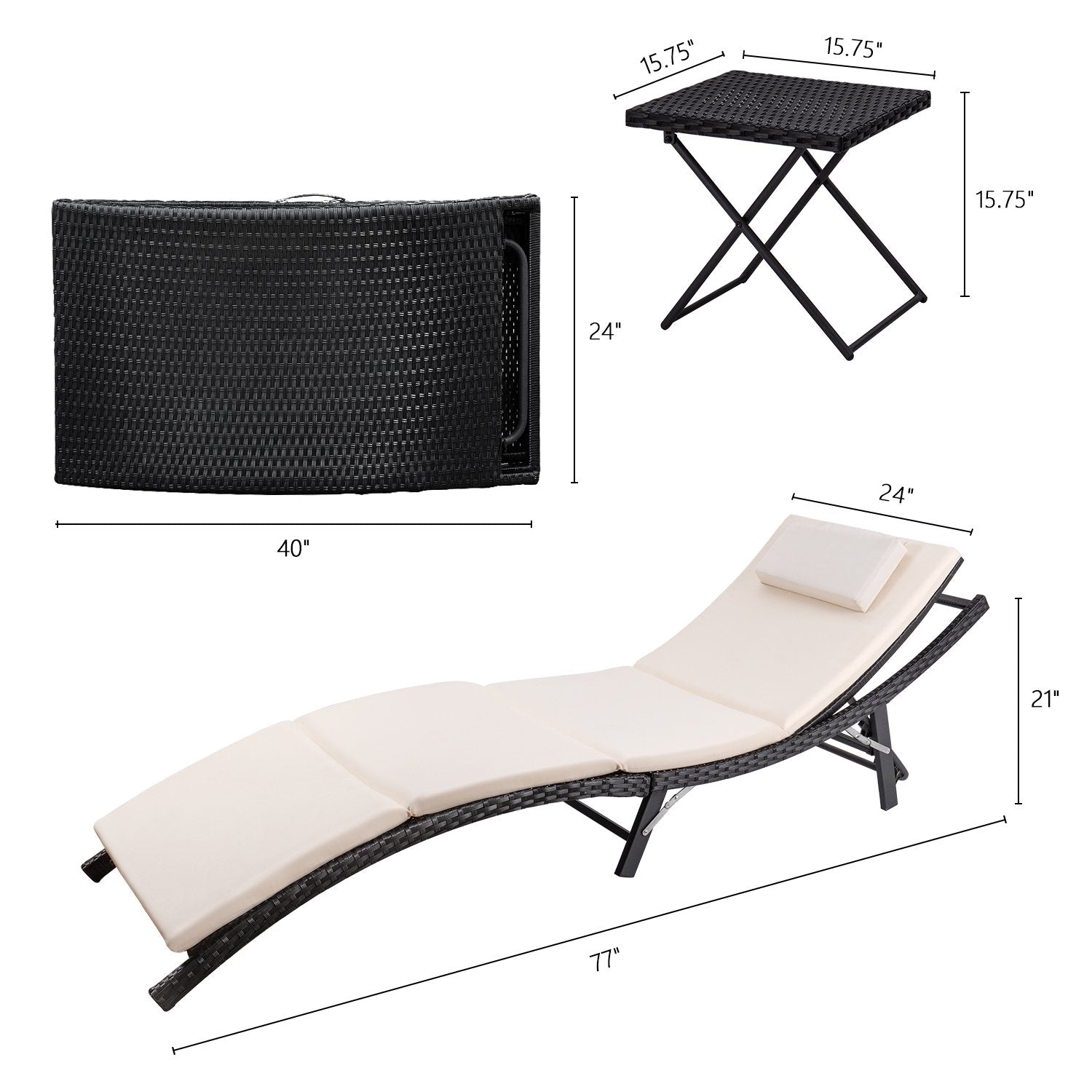 Outdoor Rattan Chaise Lounge Set with Folding Table