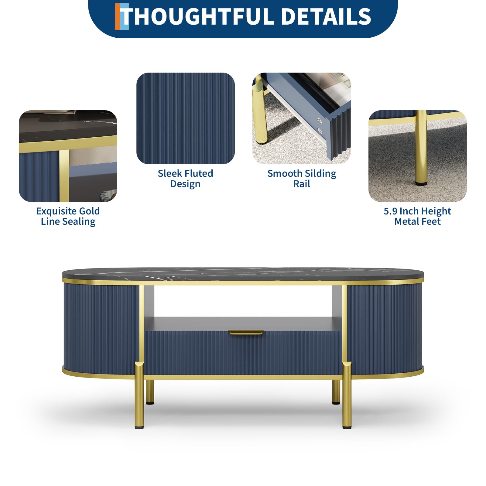 48" Oval Coffee Table with Storage Drawer