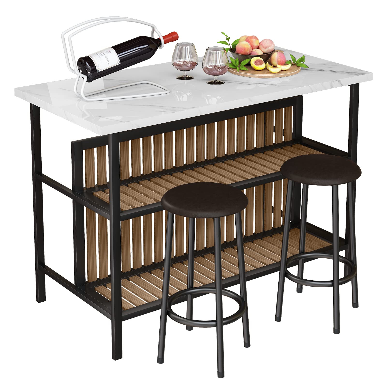 3 Piece Counter Height Bar Table Set with Storage
