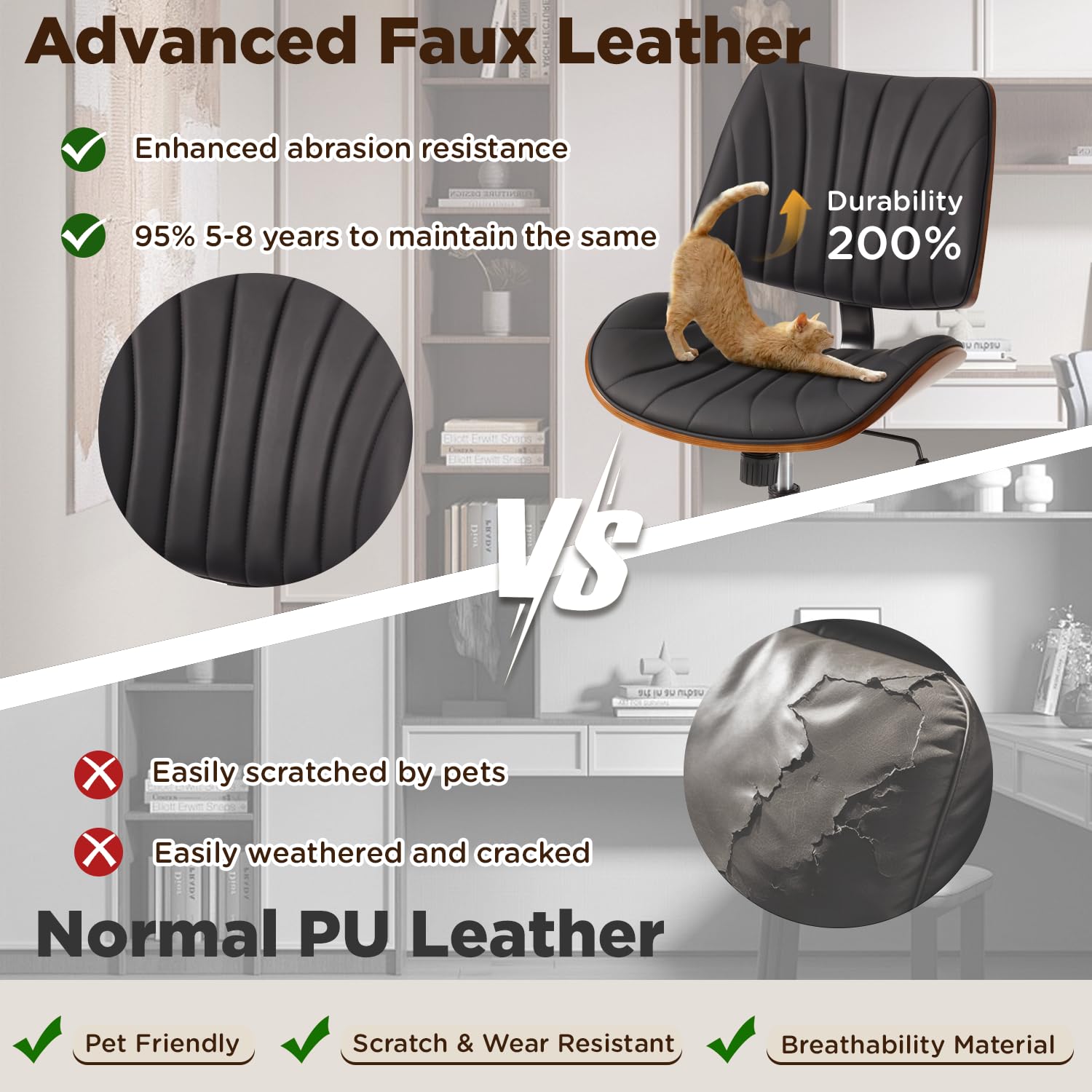 Armless Office Chair with Wooden Back