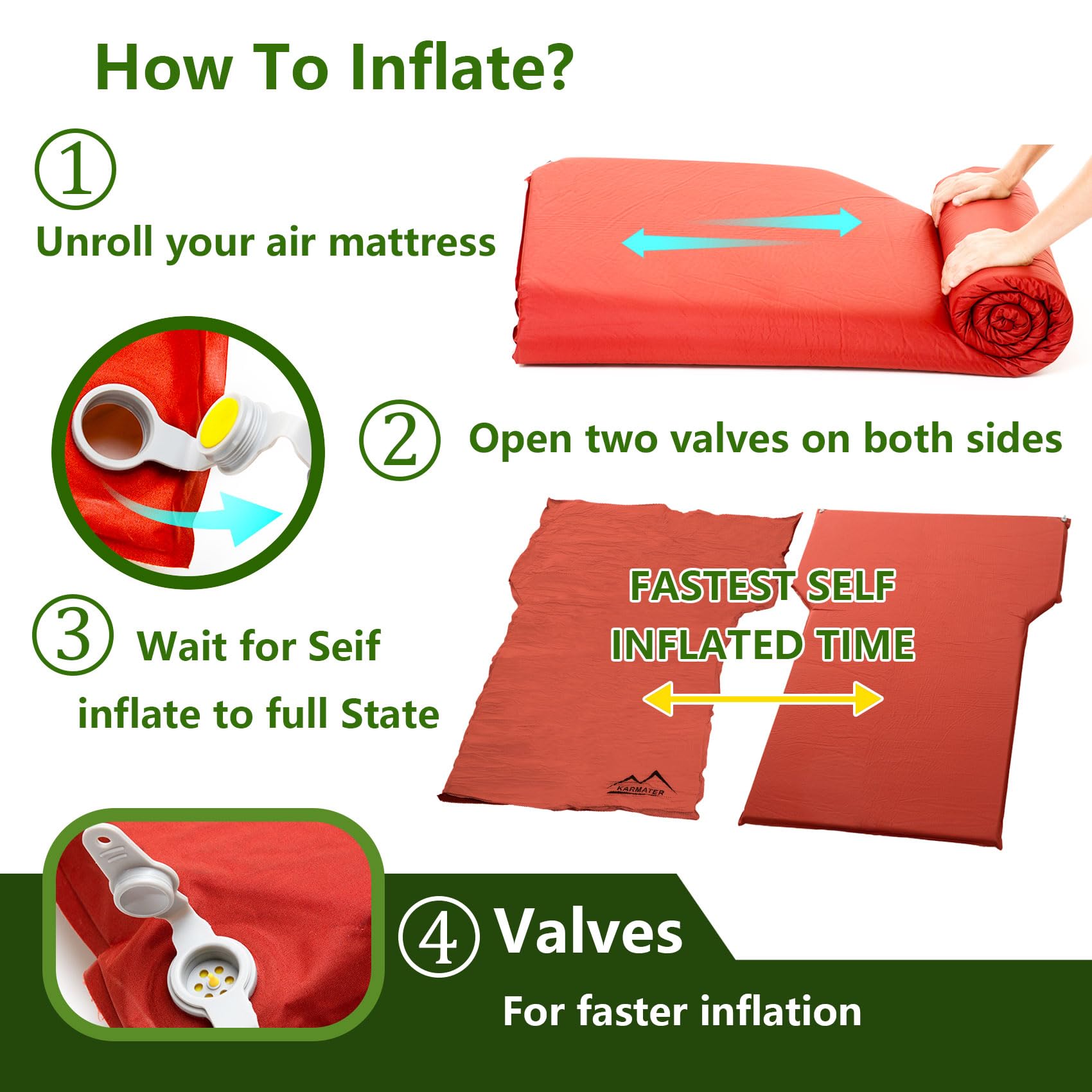 Self Inflating Car Sleeping Pad with Memory Foam