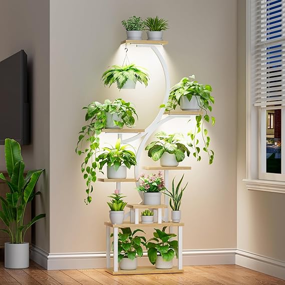 8-Tier S-Shaped Plant Stand with Grow Lights