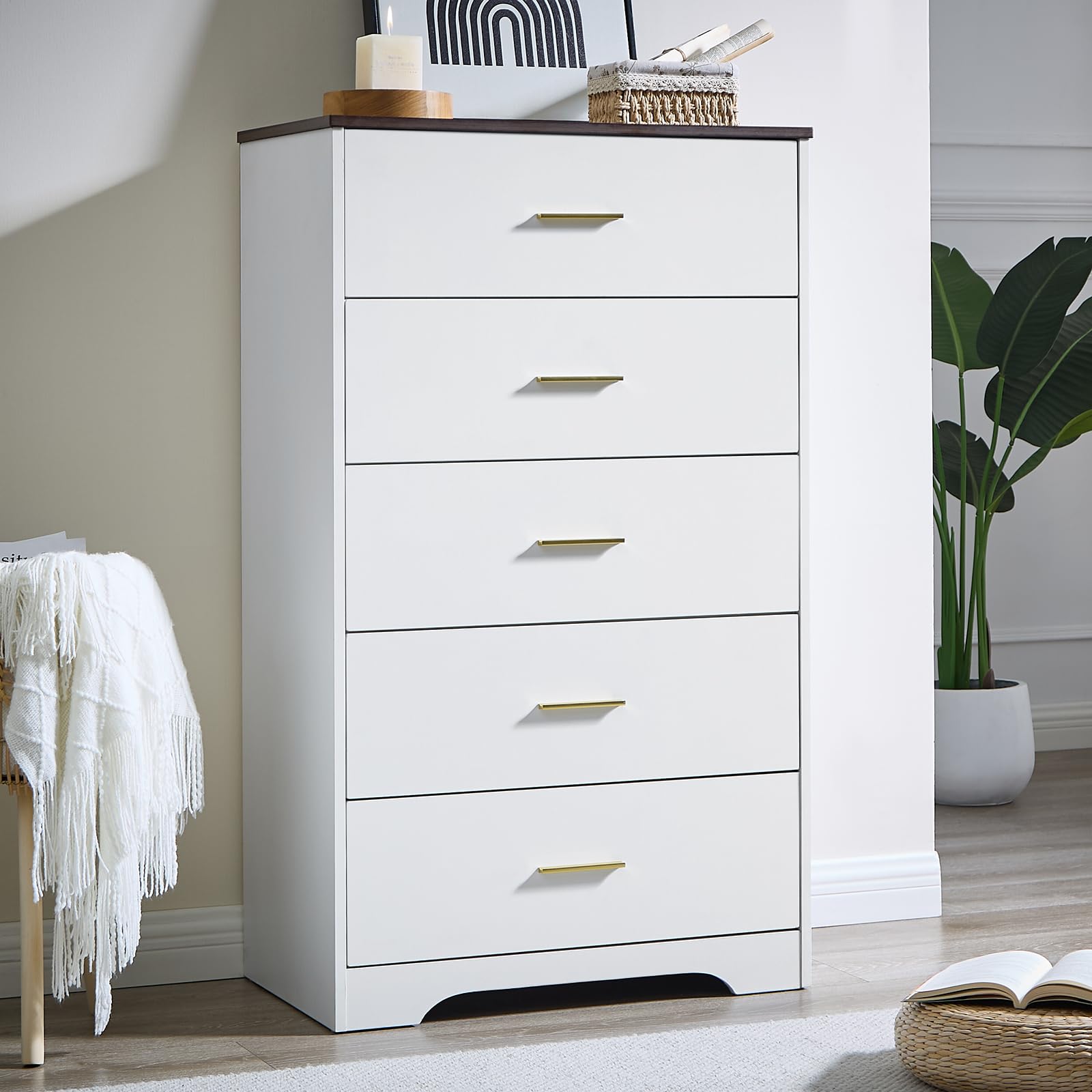 5 Drawer Wood Dresser 47 Inches Tall White