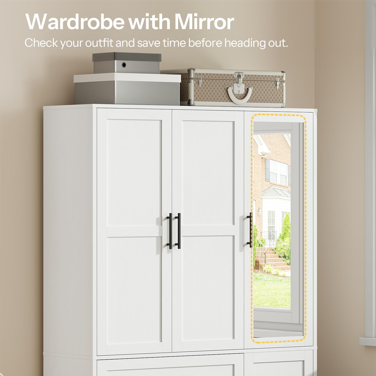 Armoire Wardrobe Closet with Mirror and Hanging Rod