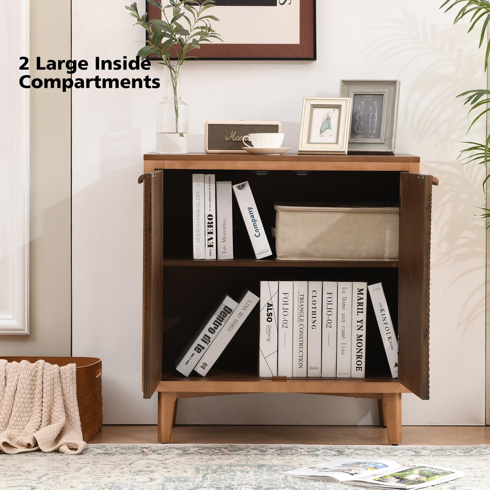Carved Wood Accent Cabinet with 2 Doors