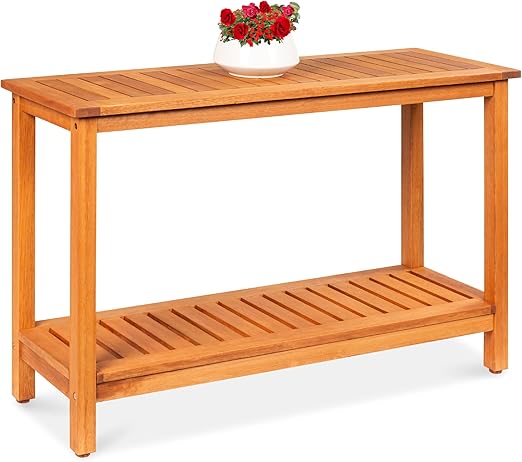 48-Inch Eucalyptus Wooden Console Table with 2 Shelves