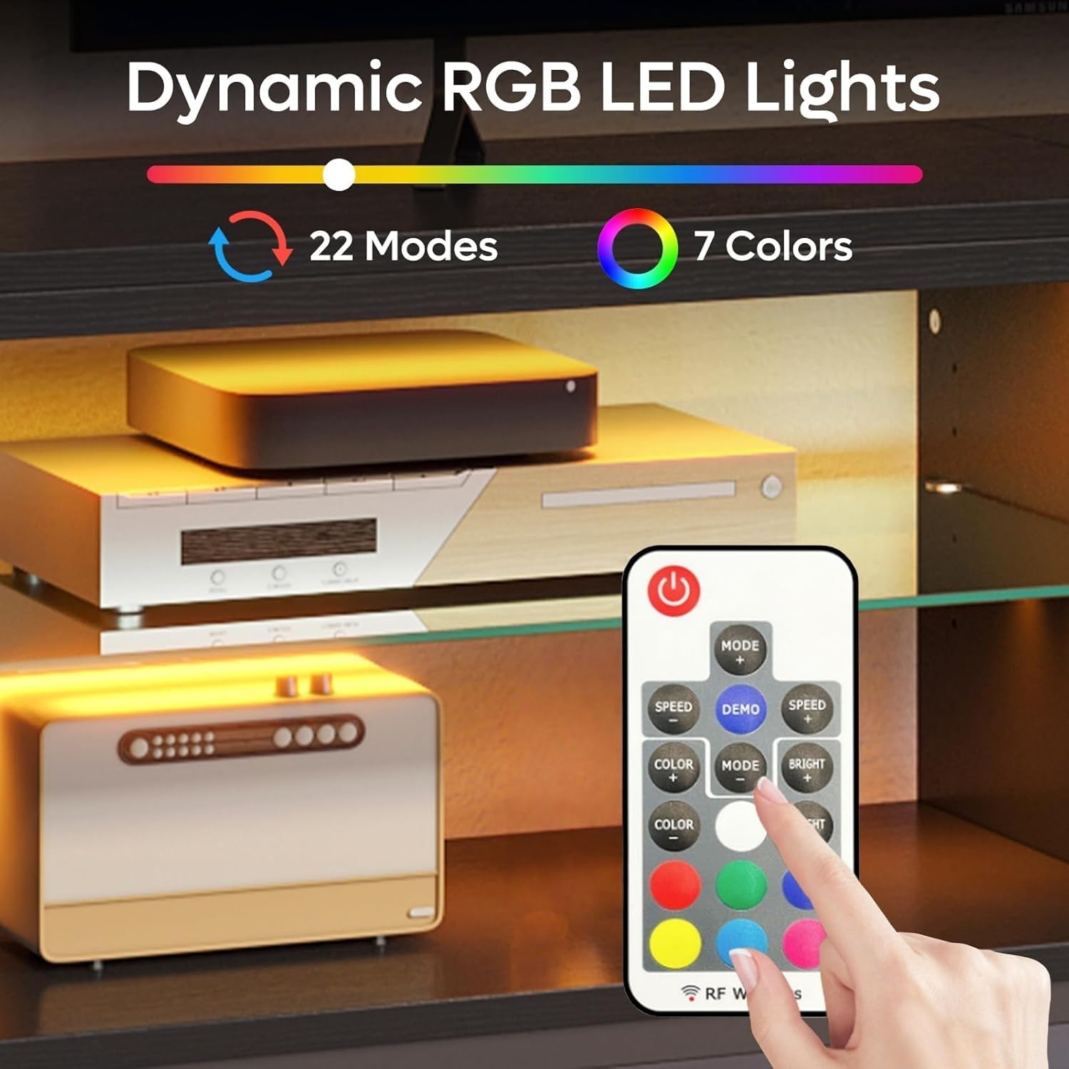 80 Inch Rattan TV Stand with LED Lights and Storage