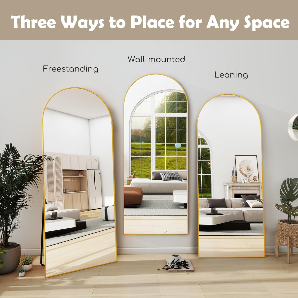 Arched Full Length Mirror 70x26 Gold Aluminum Frame