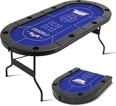 8 Player Folding Poker Table with Cup Holders