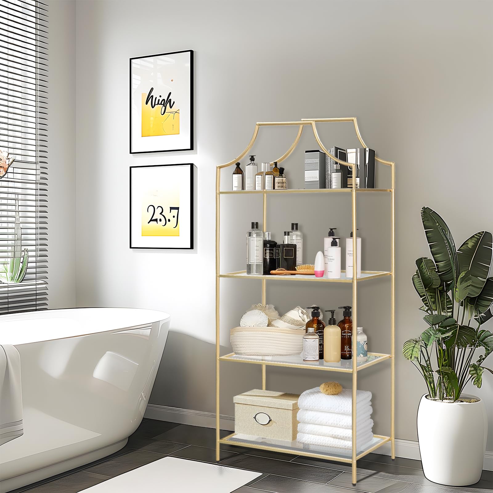 4 Tier Metal Bookshelf Tall Storage Display