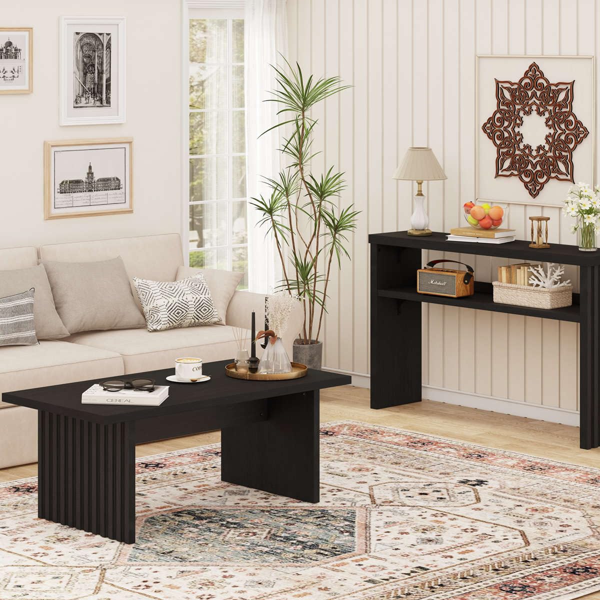 Black Oak Fluted Coffee Table 43 Inch