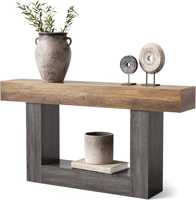 63 Inch 2-Tier Farmhouse Console Table with Heavy Duty Base