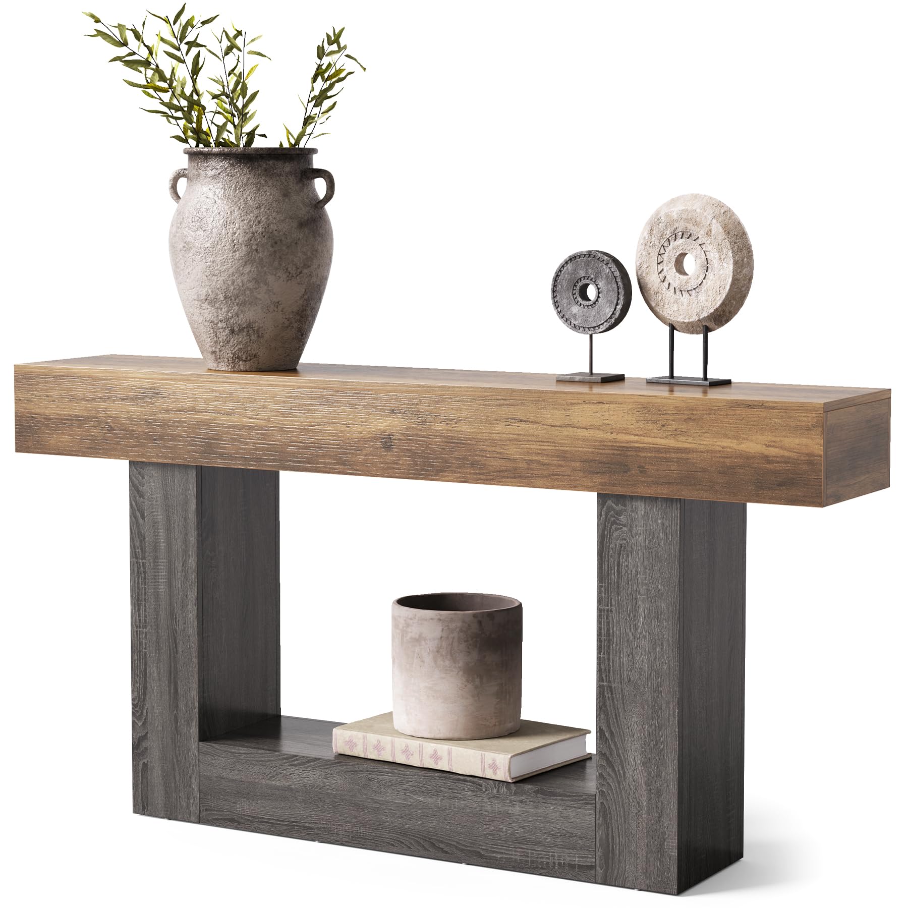 63 Inch 2-Tier Farmhouse Console Table with Heavy Duty Base