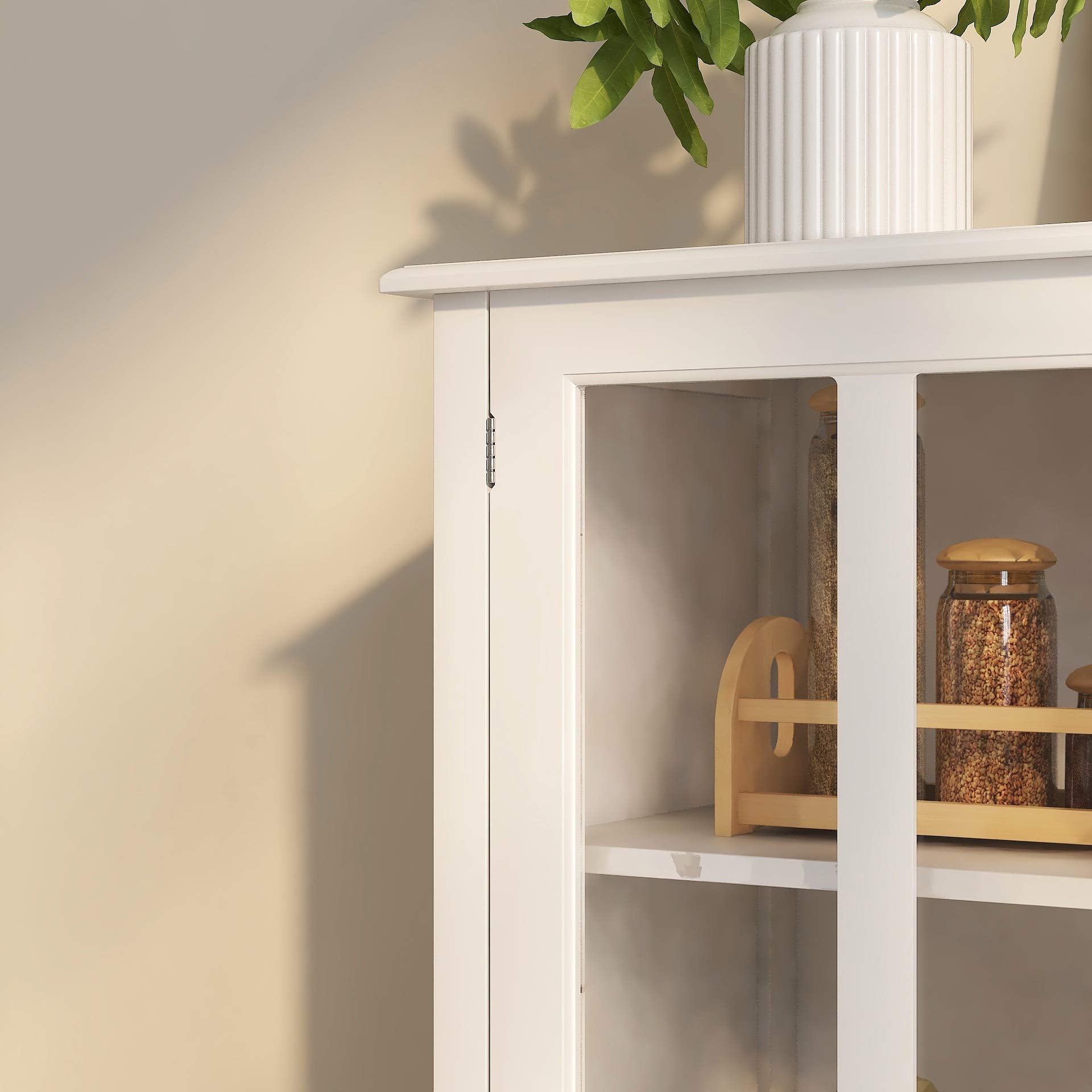 Modern White Buffet Cabinet with Glass Doors