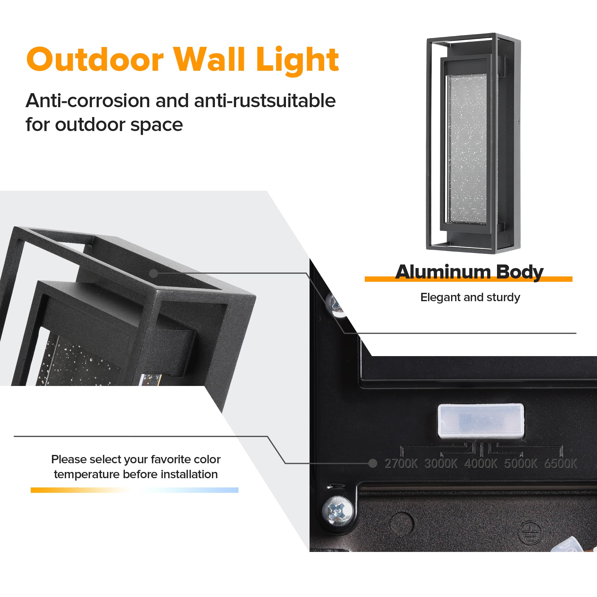 Outdoor Wall Light Fixture with Crystal Glass