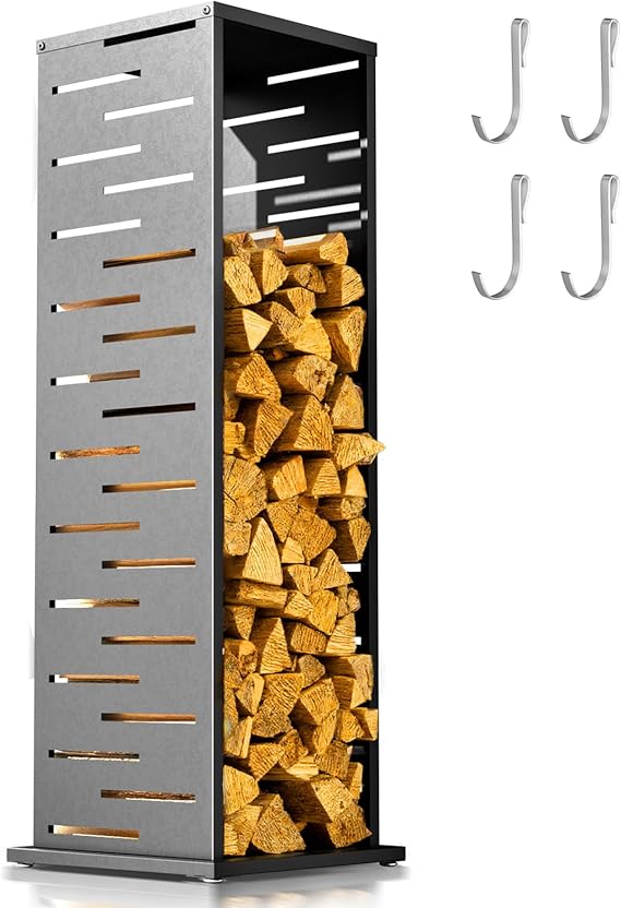 4ft Firewood Rack with Louver Pattern - Outdoor Indoor Log Storage Holder