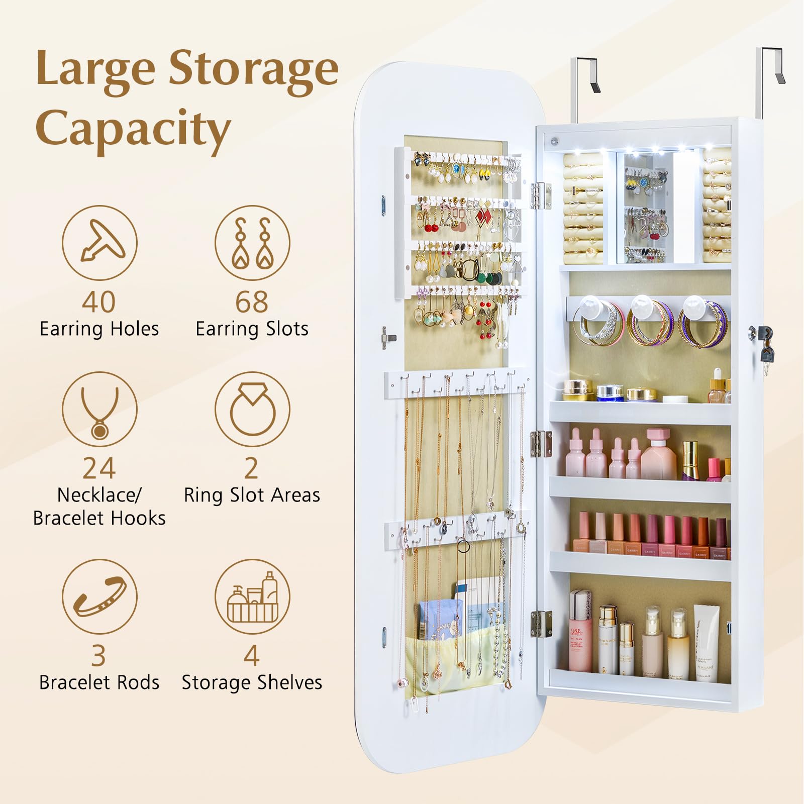 Wall Mounted Jewelry Armoire with Full Length Mirror