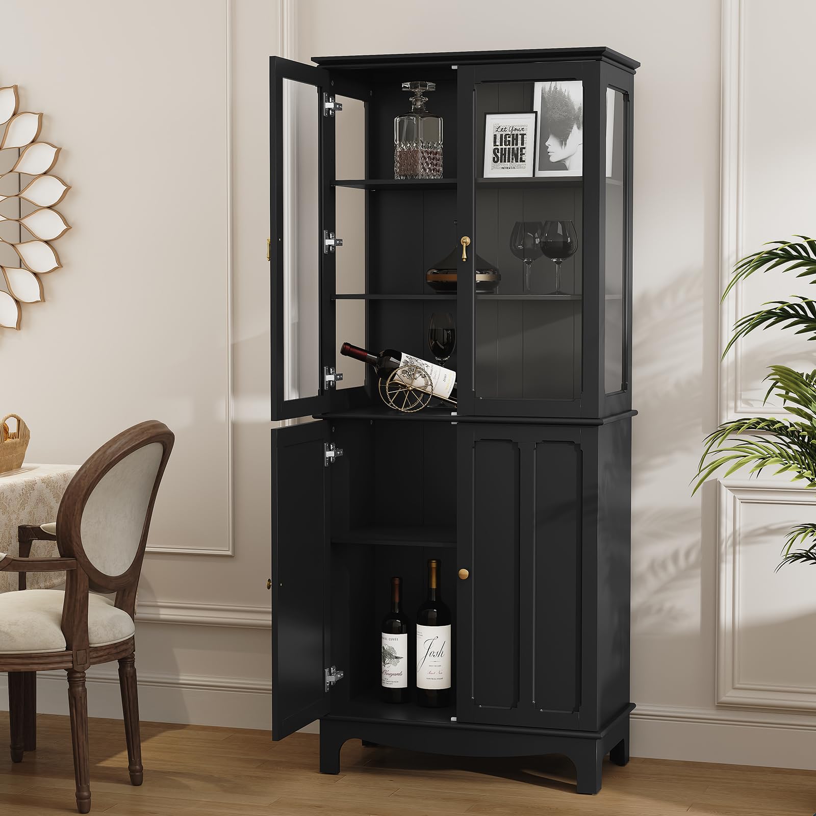 Tall Storage Cabinet with Glass Doors