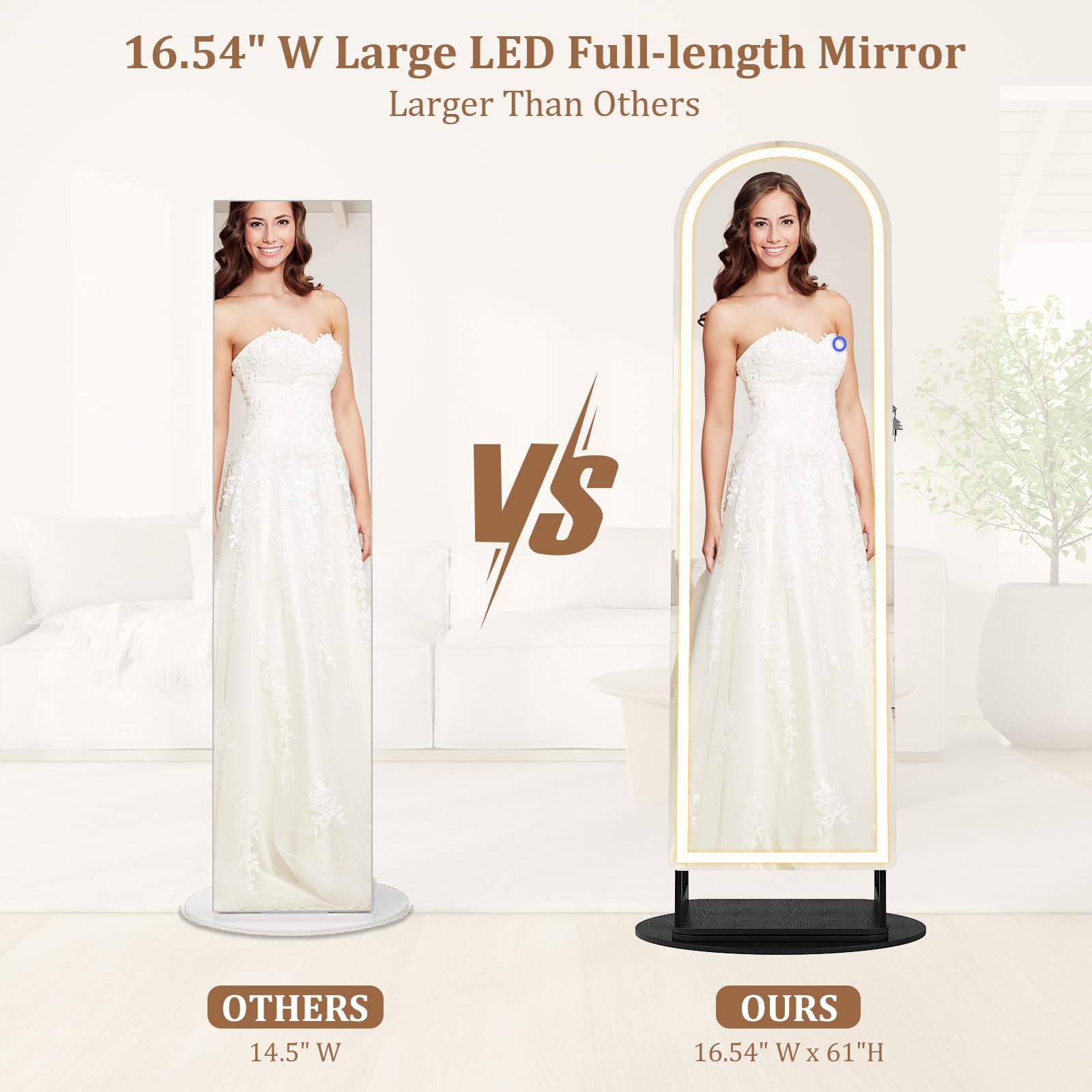 LED Mirror Jewelry Cabinet with Lockable Storage